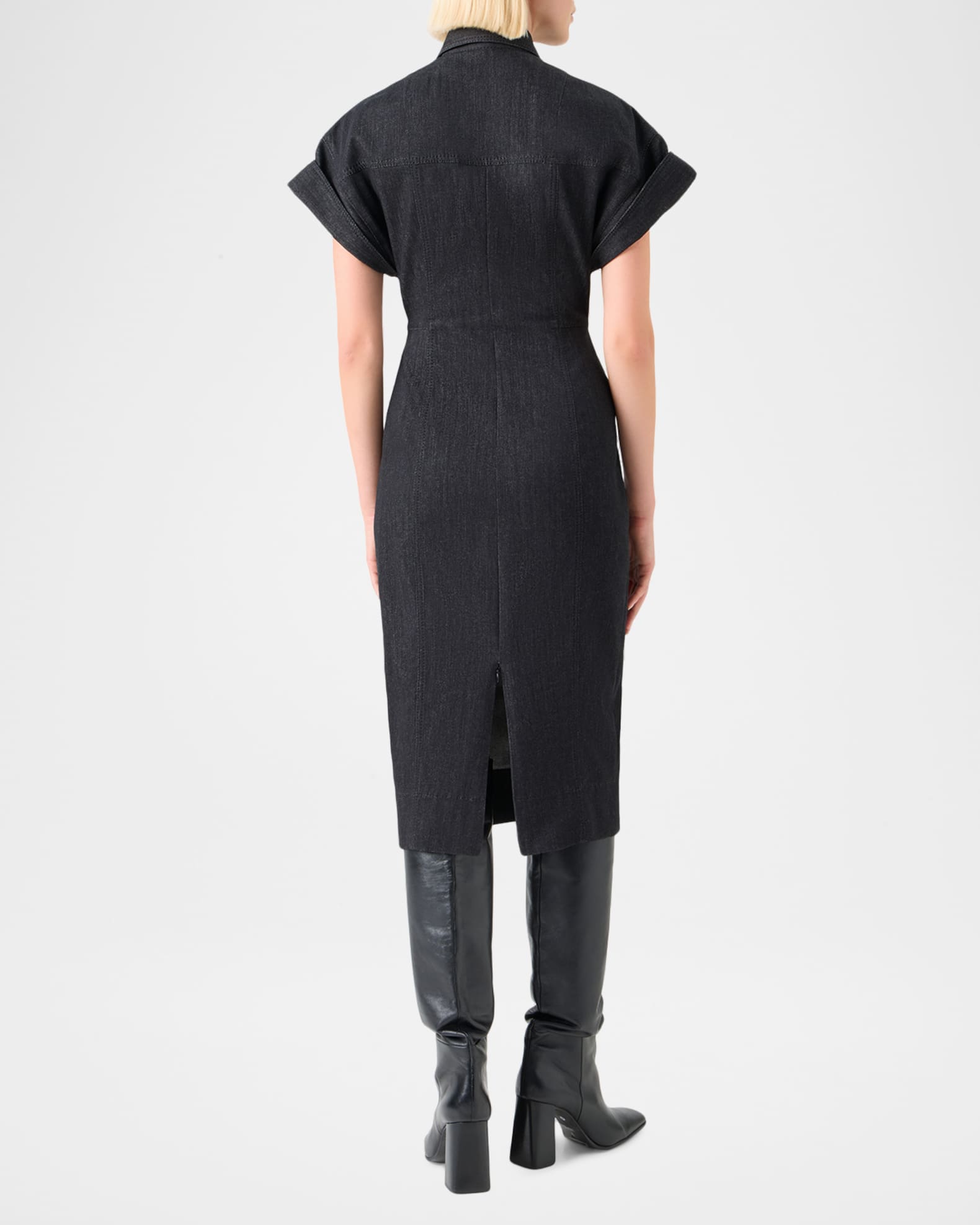 Akris punto Denim Midi Dress with Polo Collar | Neiman Marcus