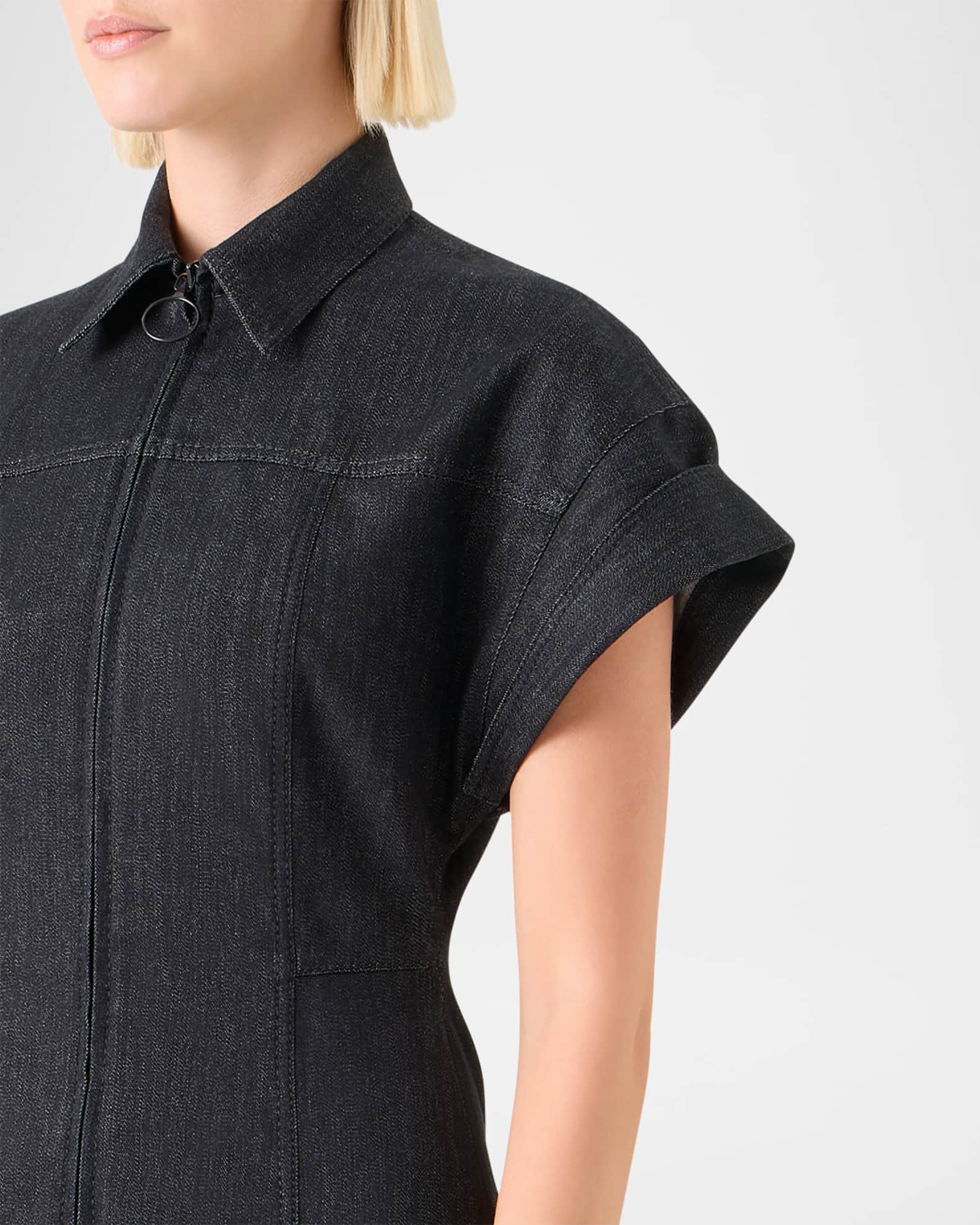 Akris punto Denim Midi Dress with Polo Collar | Neiman Marcus