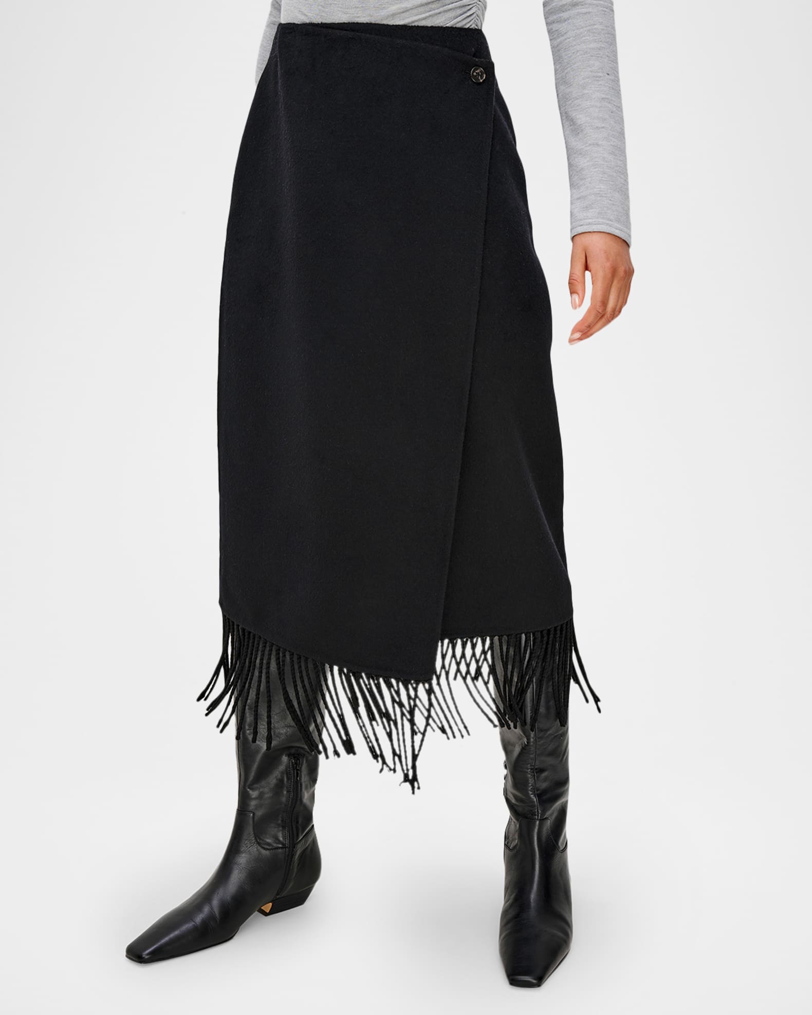 Rails Odette Fringe Wool-Blend Wrap Skirt | Neiman Marcus