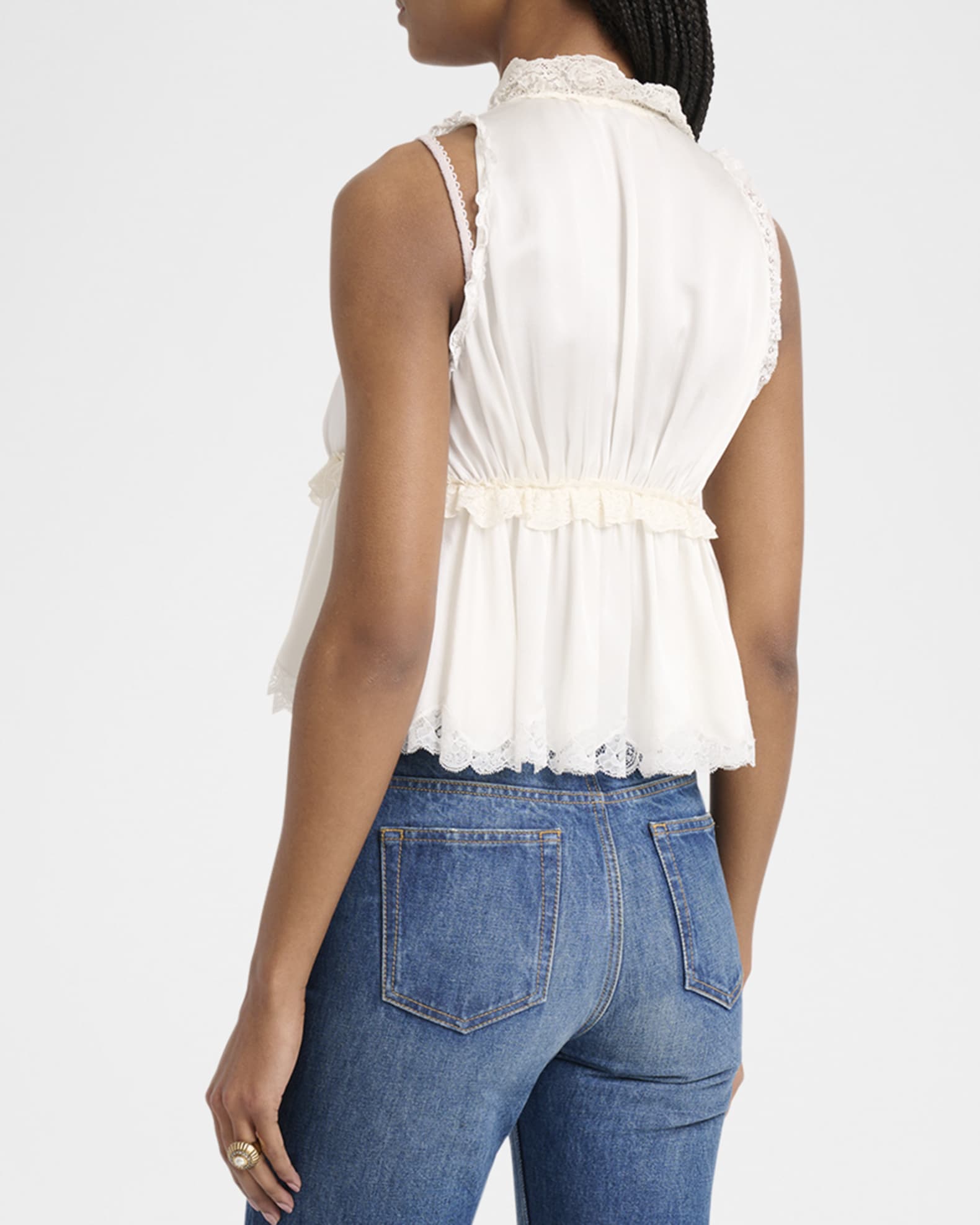 Chloe Ruffle V-Neck Sleeveless Silk Top | Neiman Marcus