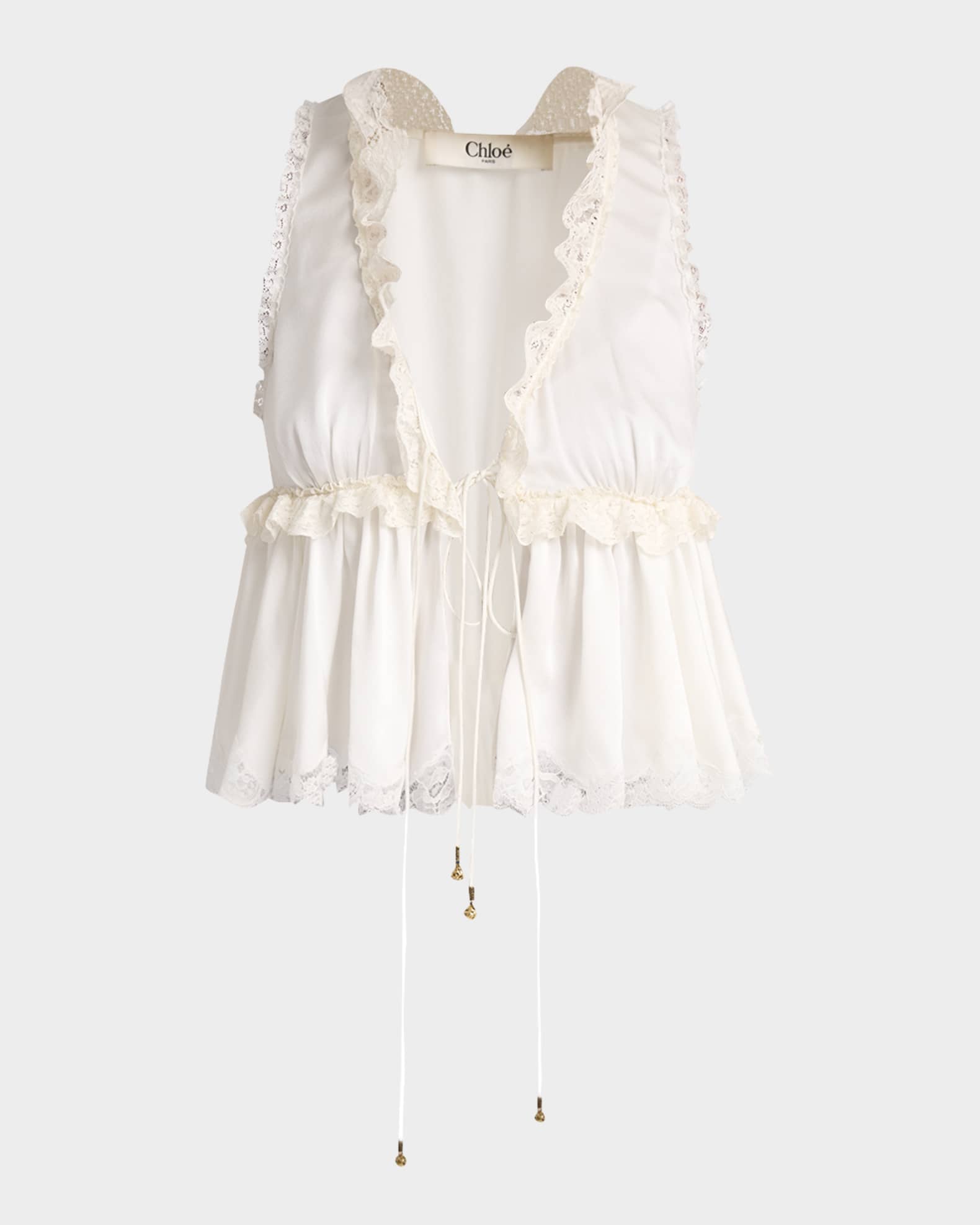 Chloe Ruffle V-Neck Sleeveless Silk Top | Neiman Marcus