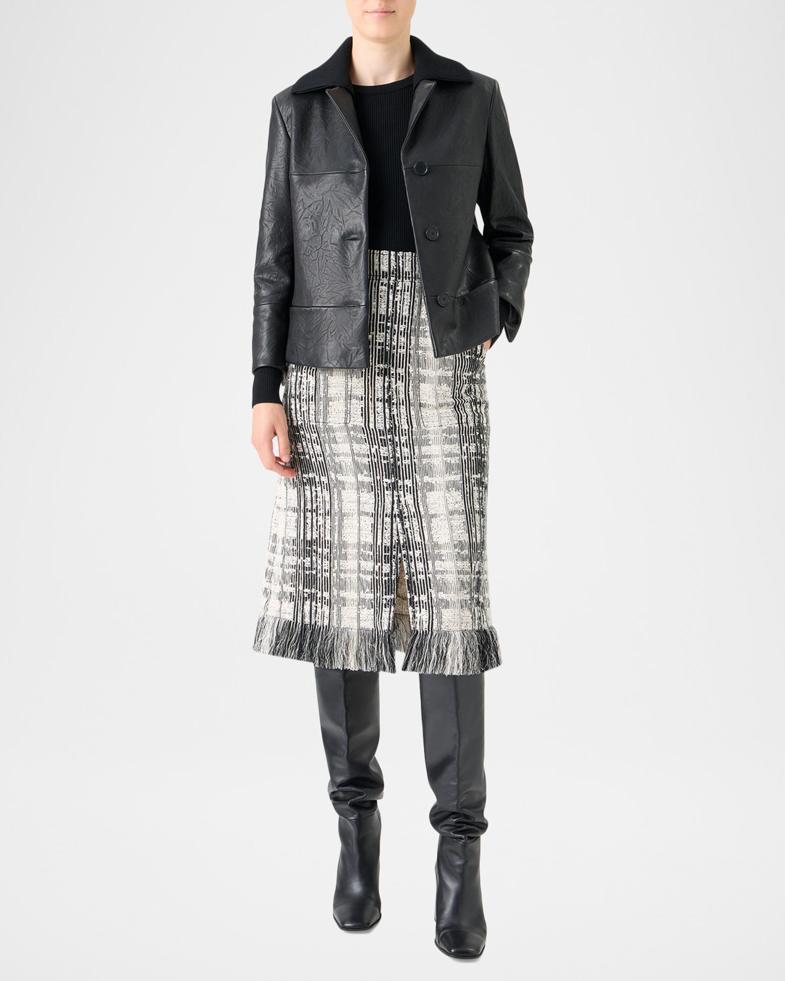 Akris punto Crinkled Leather Jacket With Detachable Knit Collar 