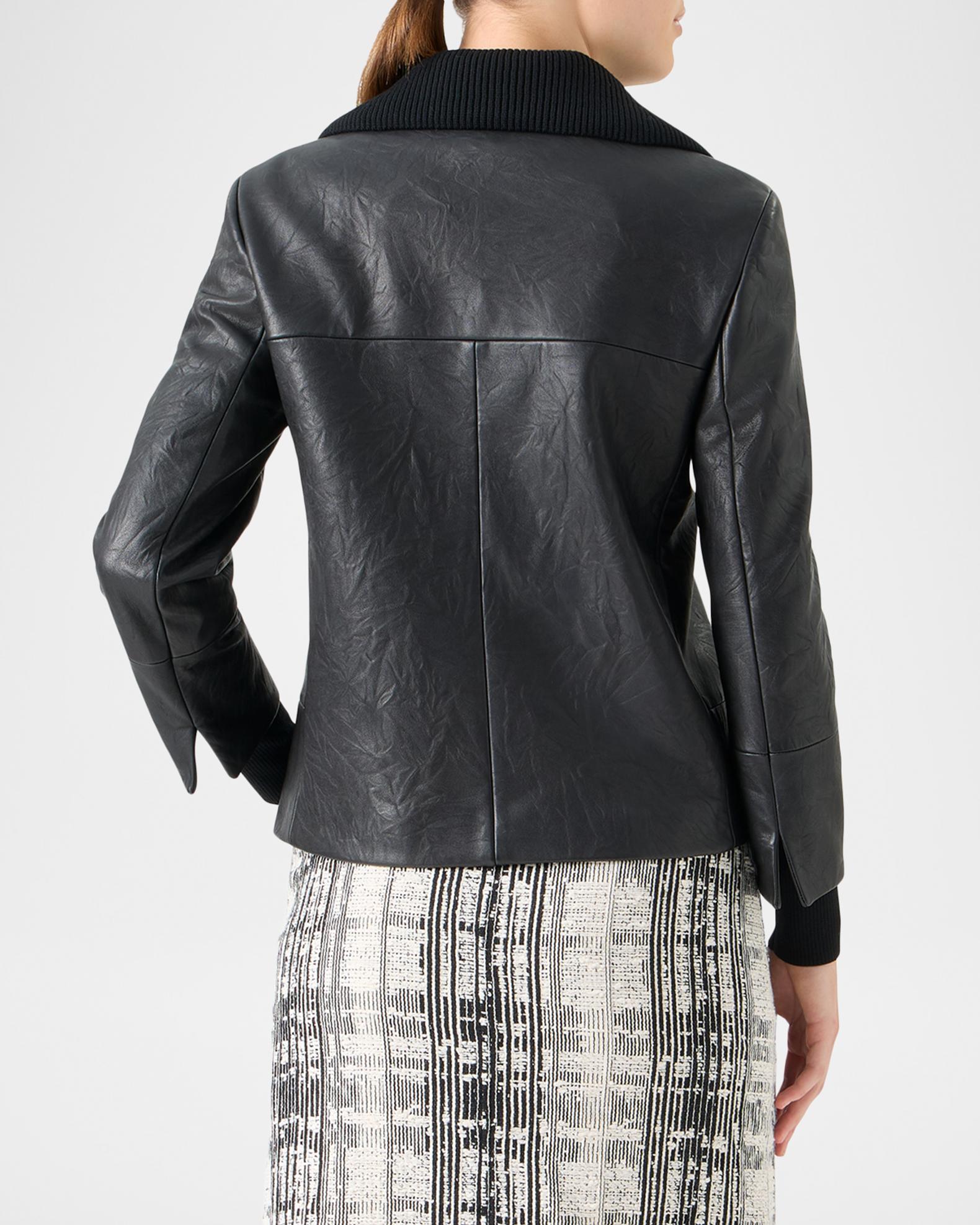 Akris punto Crinkled Leather Jacket With Detachable Knit Collar 