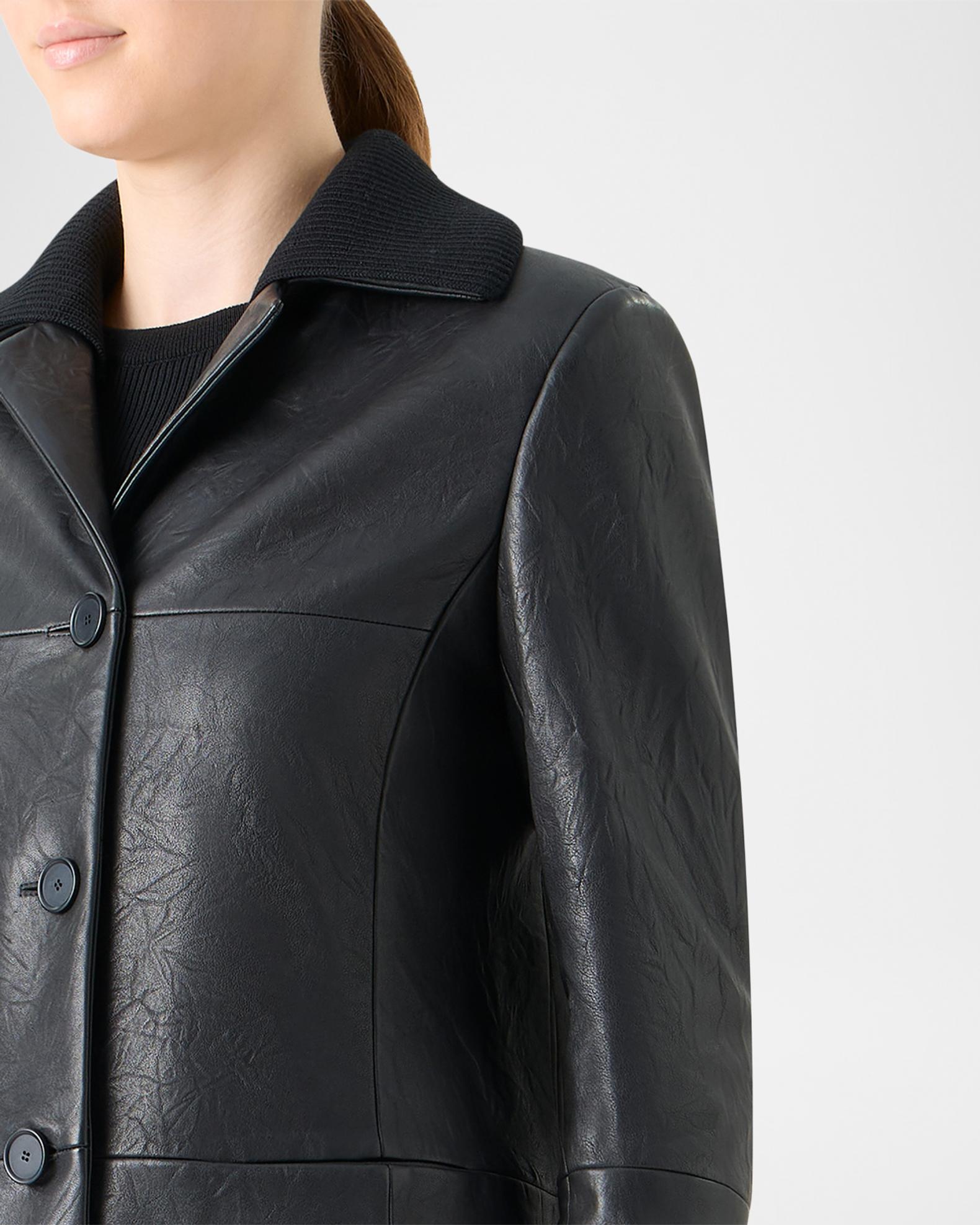 Akris punto Crinkled Leather Jacket With Detachable Knit Collar 