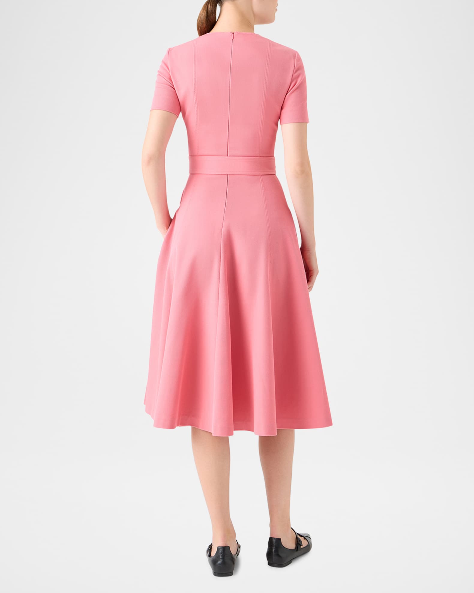 Akris punto Cotton-Wool Belted Midi Dress | Neiman Marcus