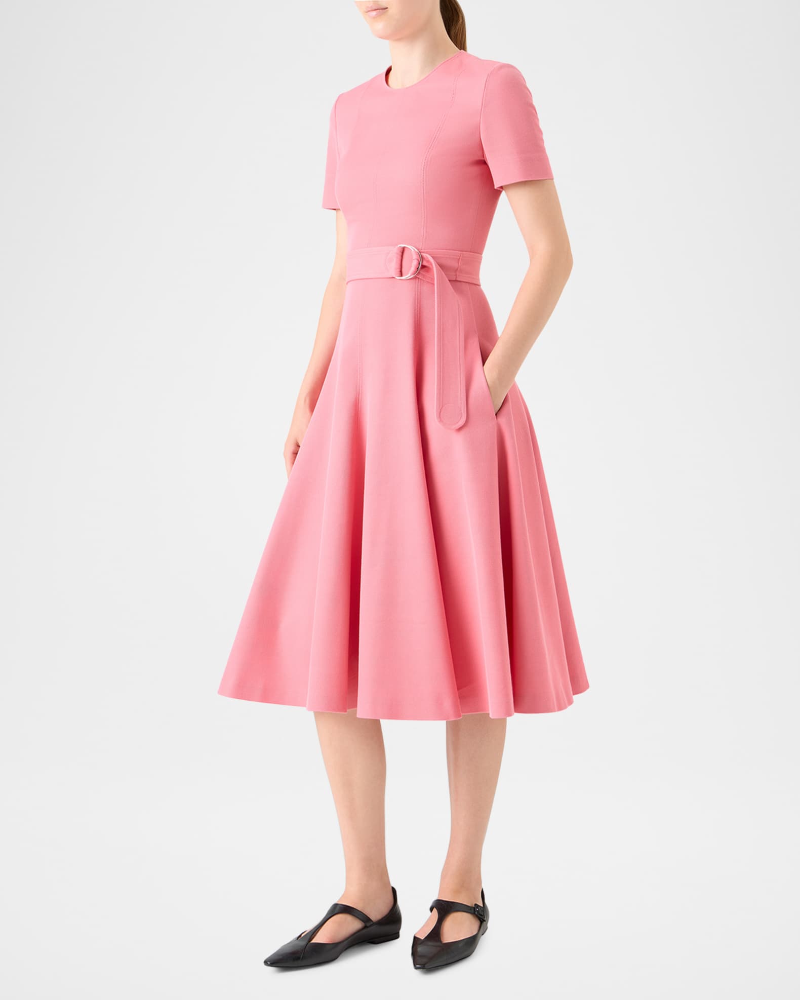 Akris punto Cotton-Wool Belted Midi Dress | Neiman Marcus