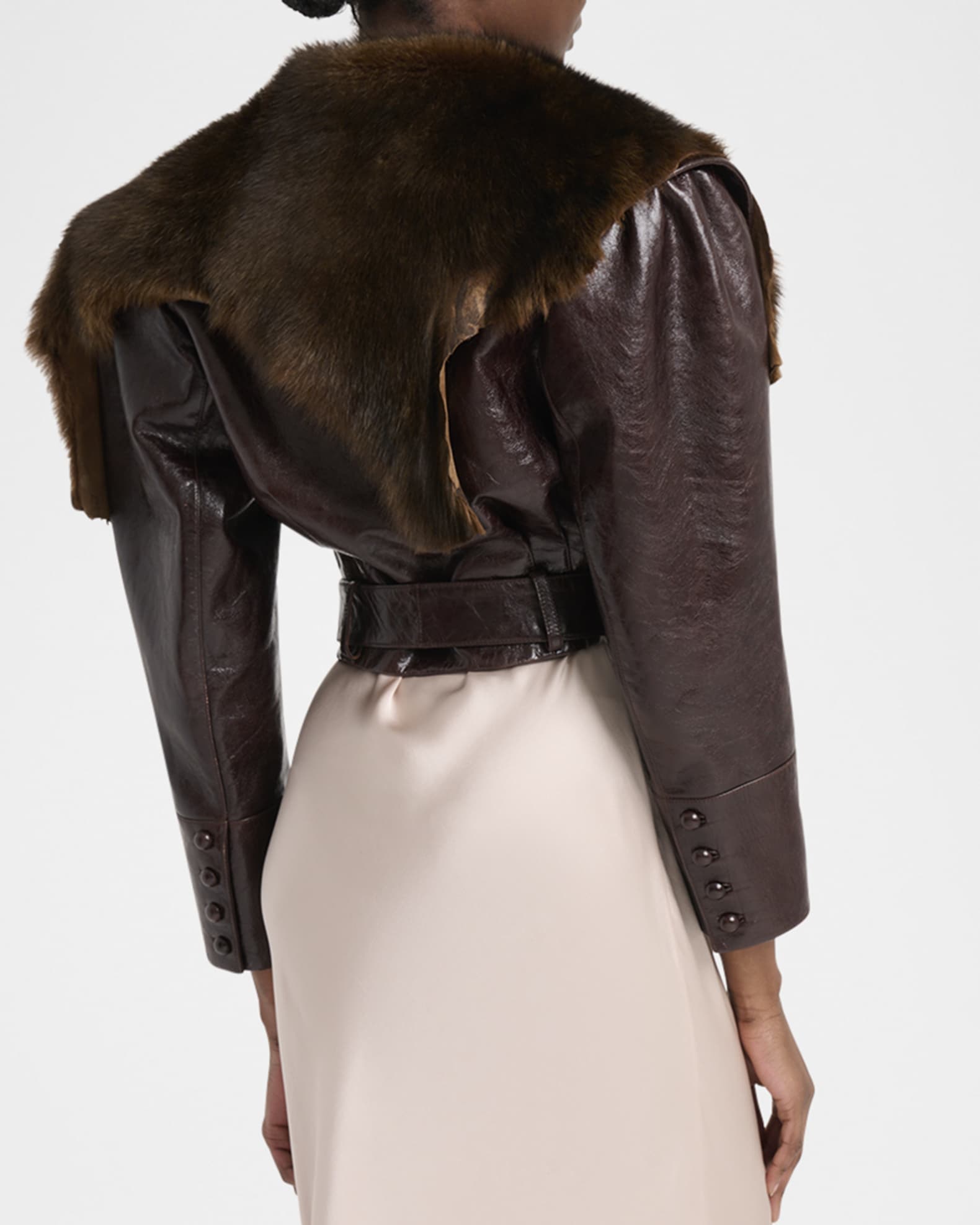 Chloe Shiny Leather Crop Moto Jacket With Removable Lamb Shearling