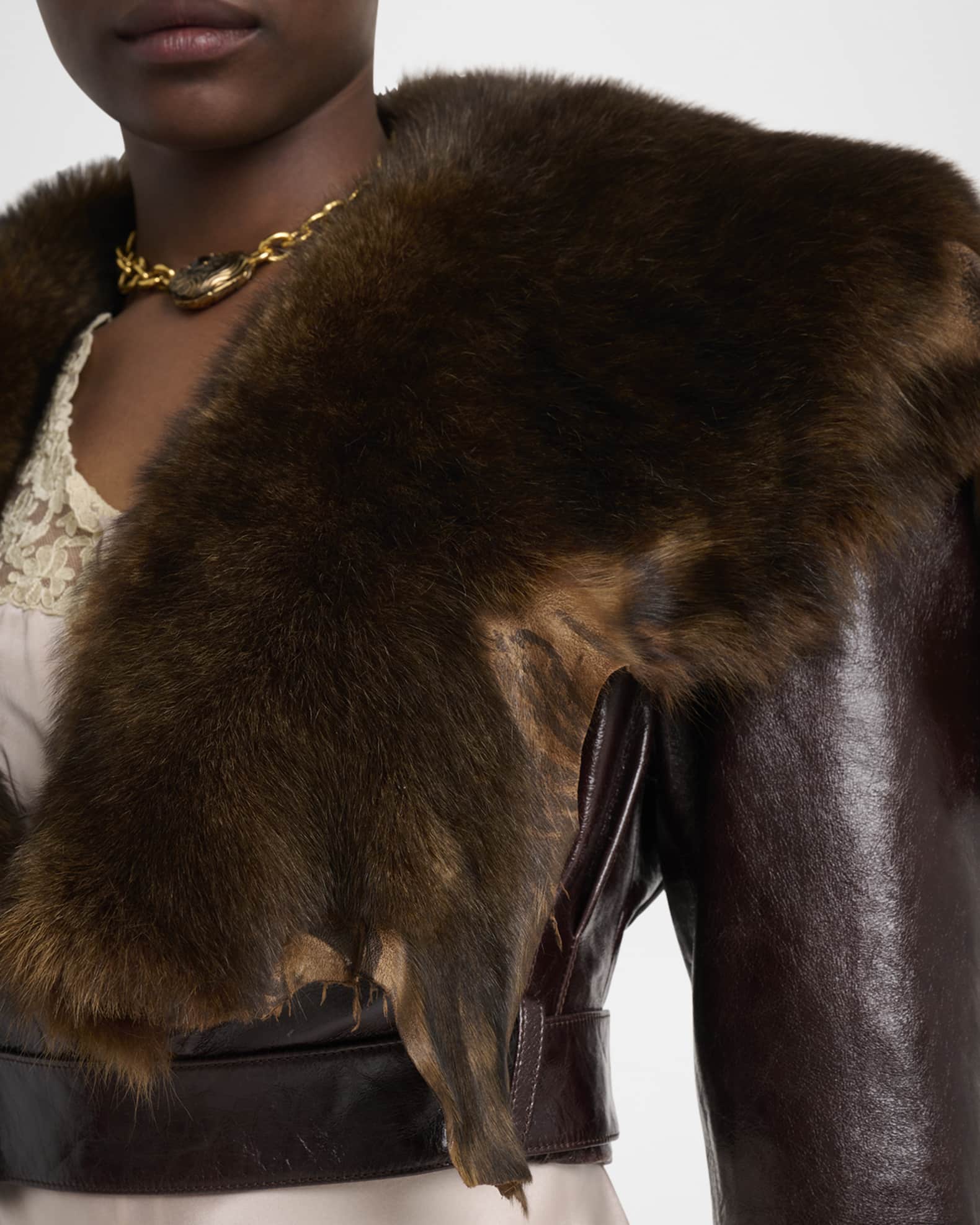 Chloe Shiny Leather Crop Moto Jacket With Removable Lamb Shearling