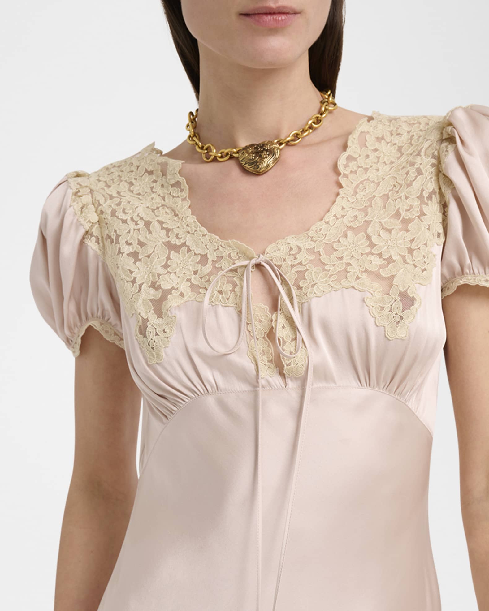 m*マ様 美品Chloeクロエ✳︎フリル　レース　ピンタックブラウス　リネンコッ Chloe Lace-Trim Silk Puff-Sleeve Maxi Dress | Neiman Marcus