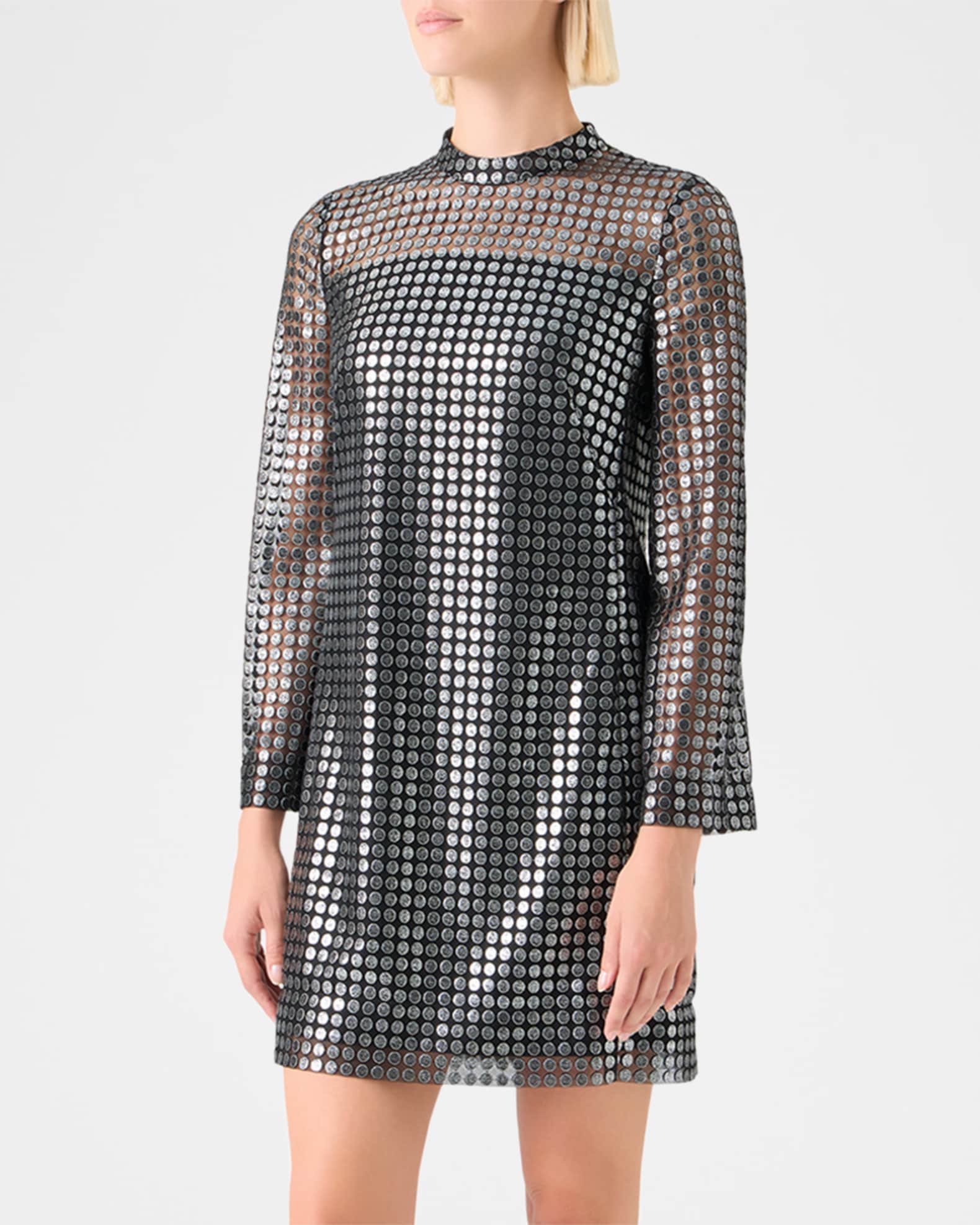 Akris punto Metallic Dot-Embroidered Tulle Mini Dress | Neiman Marcus