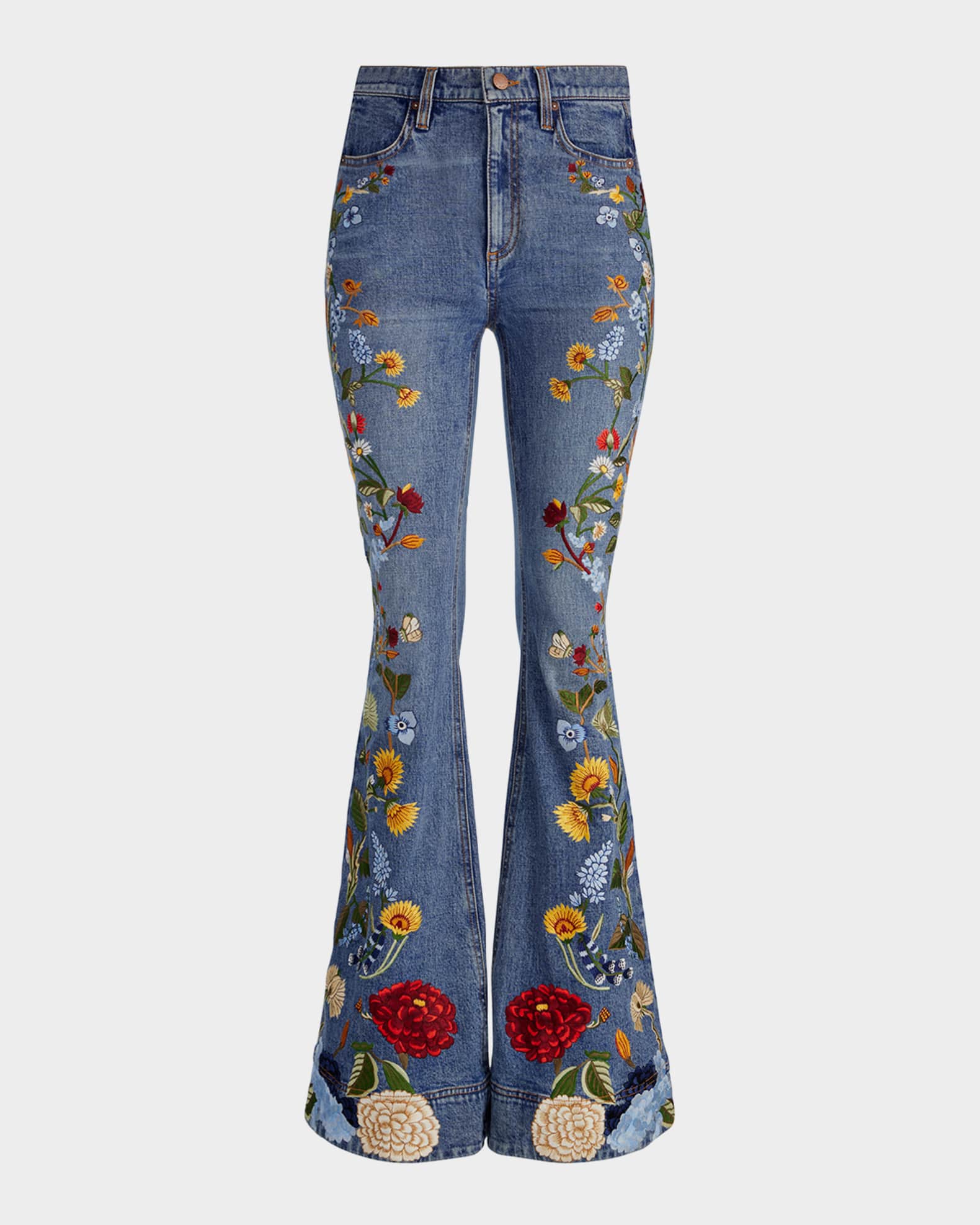 Embroidered Bell Bottom Jeans Plus Size Stretch Embroidered Jeans