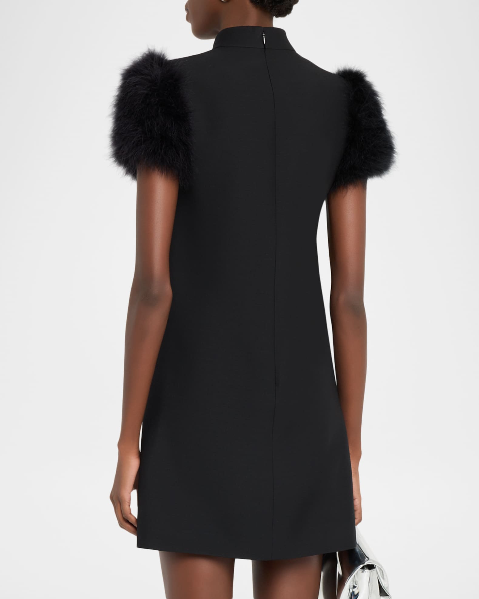 Valentino Garavani Feather-Sleeve Mock-Neck Mini Dress | Neiman Marcus