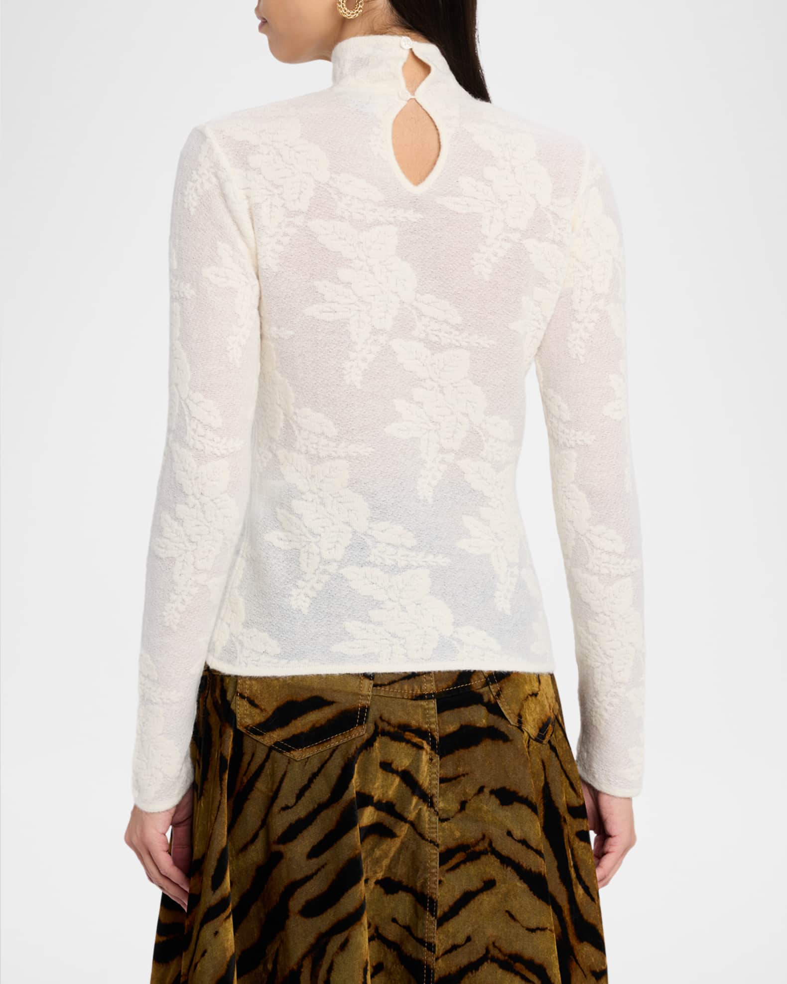 Ganni Sheer Floral Jacquard Turtleneck | Neiman Marcus