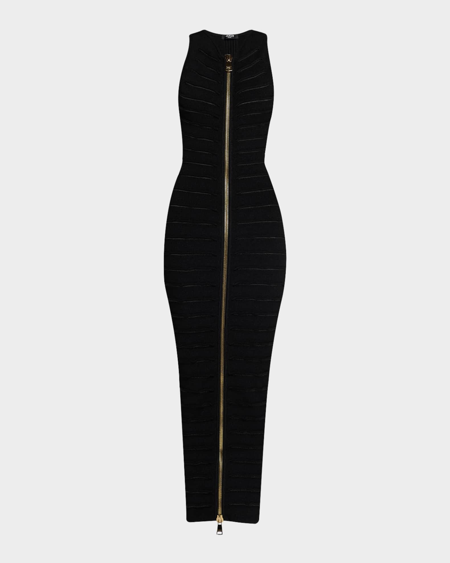 Balmain Sleeveless Cutout Zip Halter Maxi Dress | Neiman Marcus