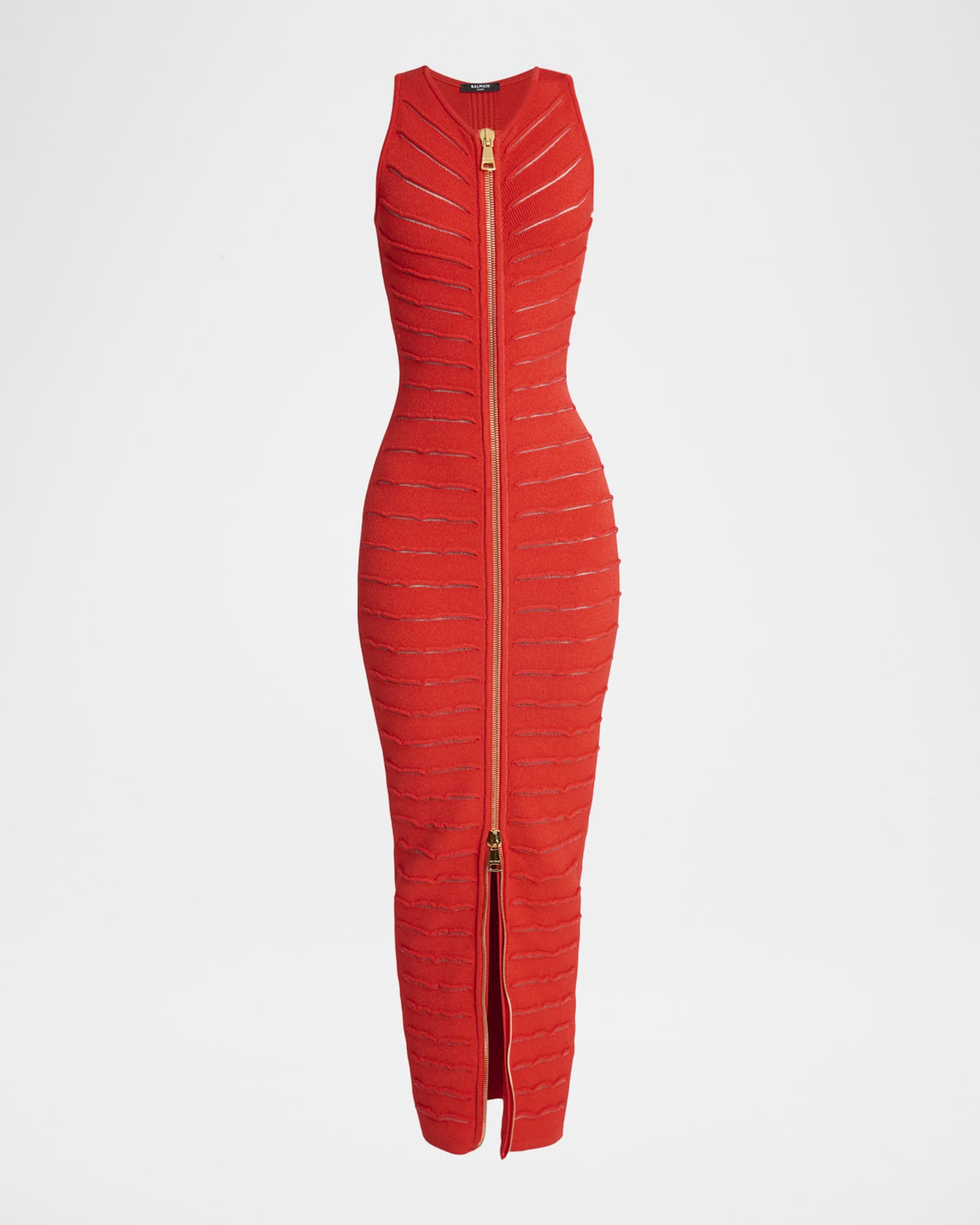 Balmain Sleeveless Cutout Zip Halter Maxi Dress | Neiman Marcus