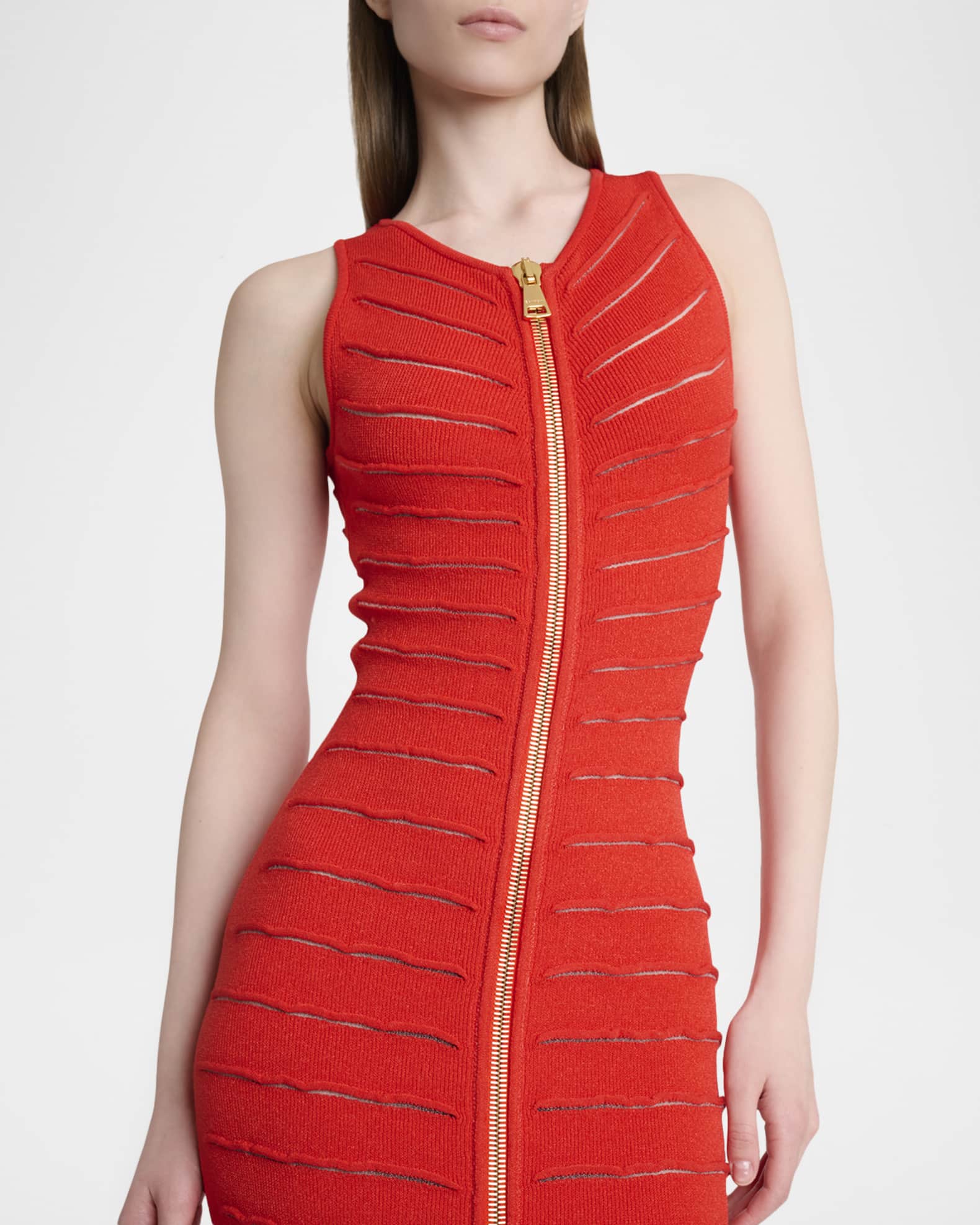 Balmain Sleeveless Cutout Zip Halter Maxi Dress | Neiman Marcus