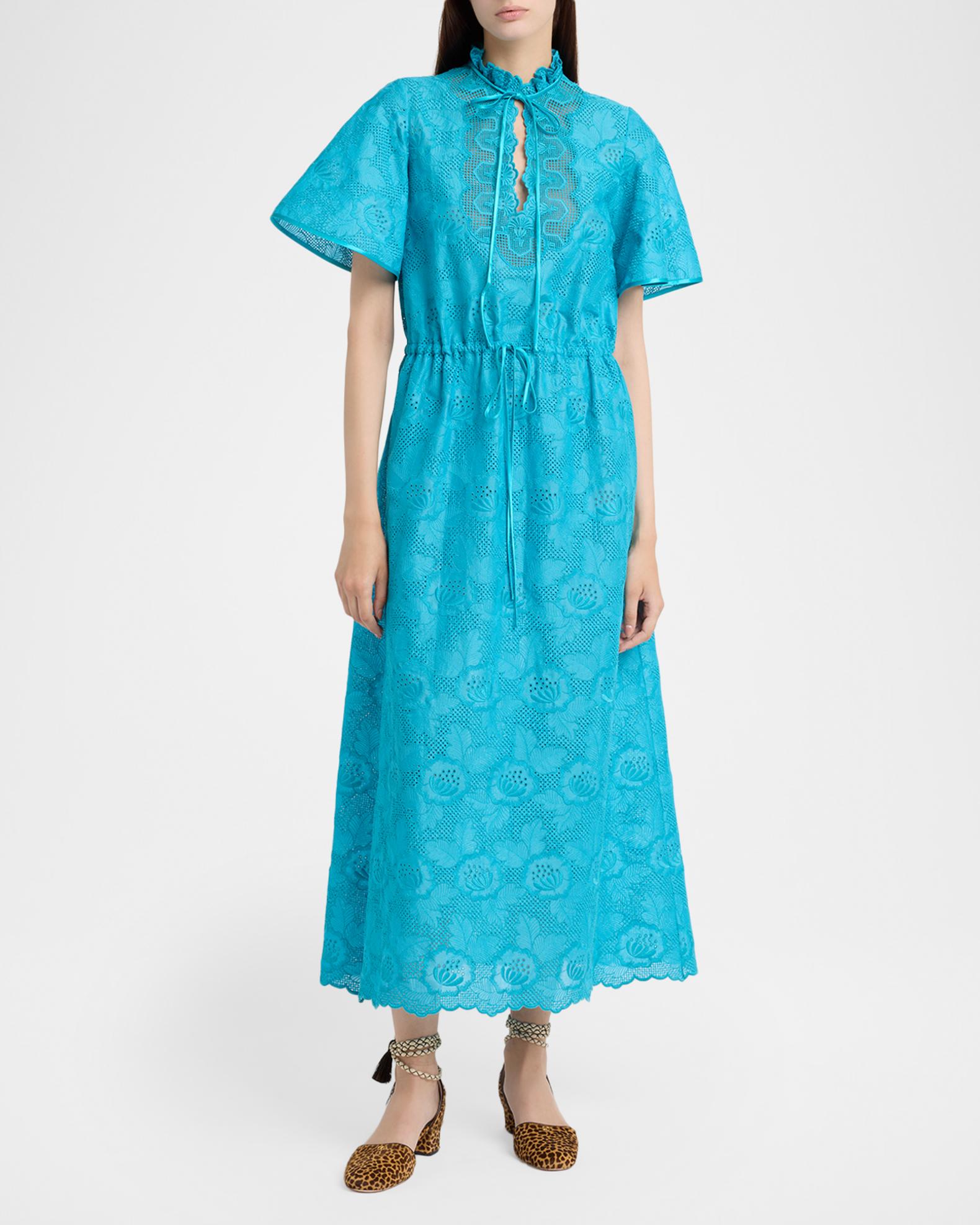 Valentino Garavani Eyelet Embroidered Cotton Drawstring Midi Dress ...