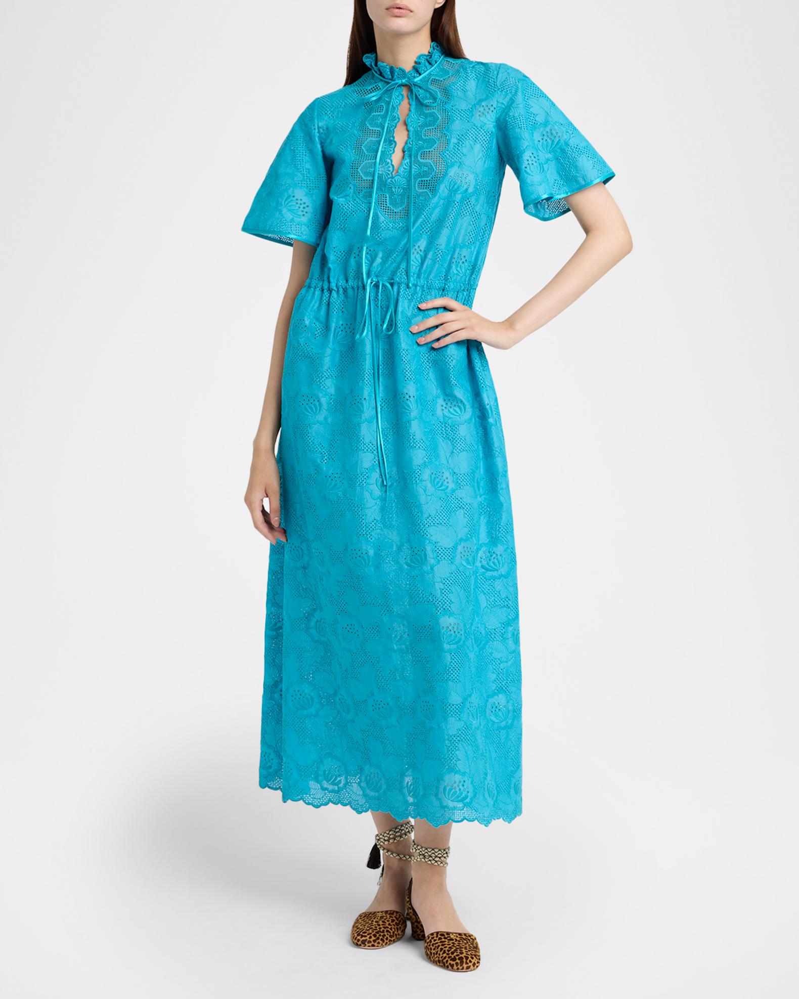Valentino Garavani Eyelet Embroidered Cotton Drawstring Midi Dress ...