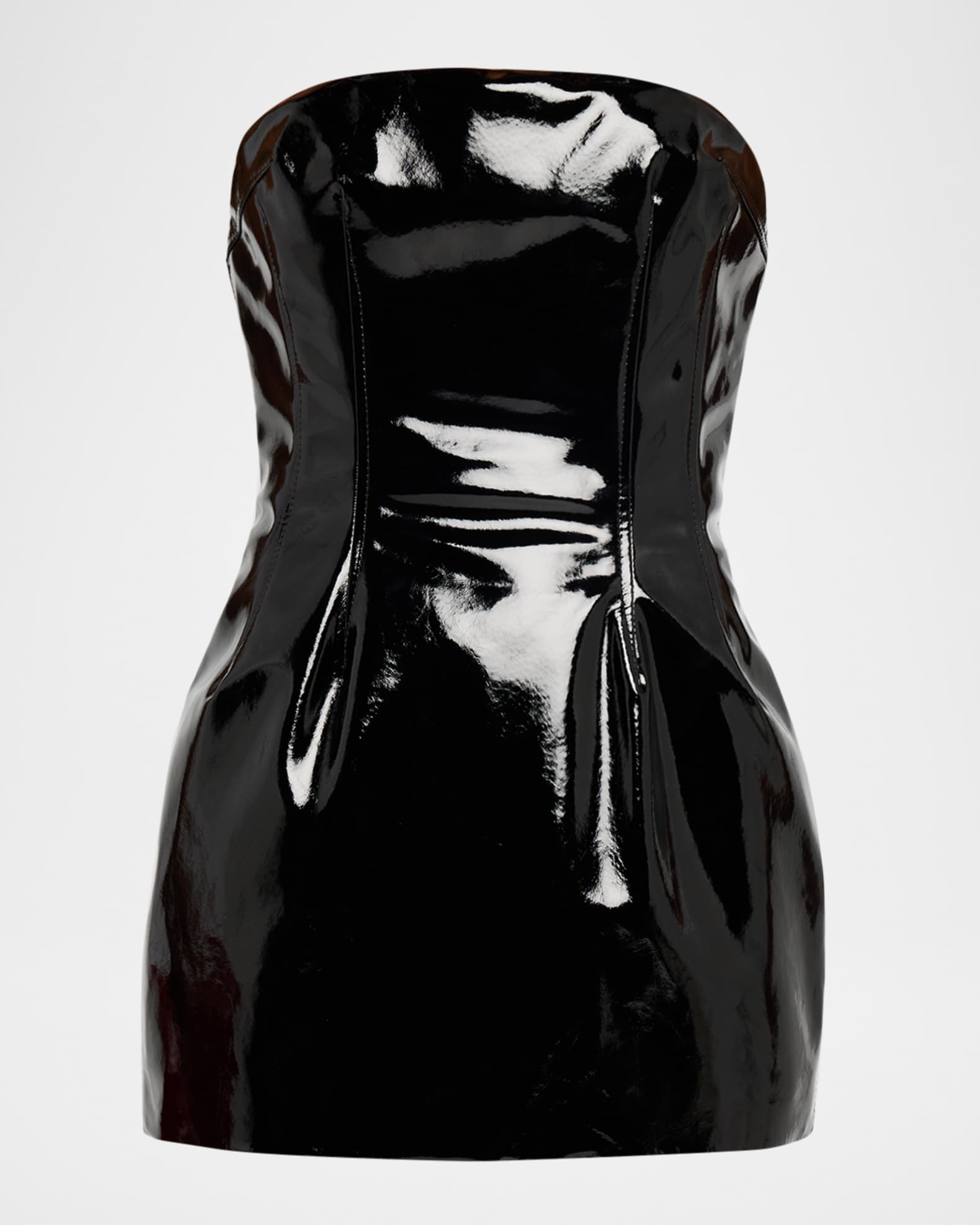 LaQuan Smith Strapless Faux Patent Leather Mini Dress | Neiman Marcus