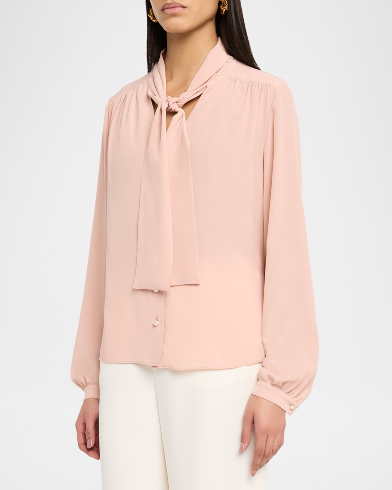 Valentino Garavani Neck Scarf Silk Crepe Shirt | Neiman Marcus