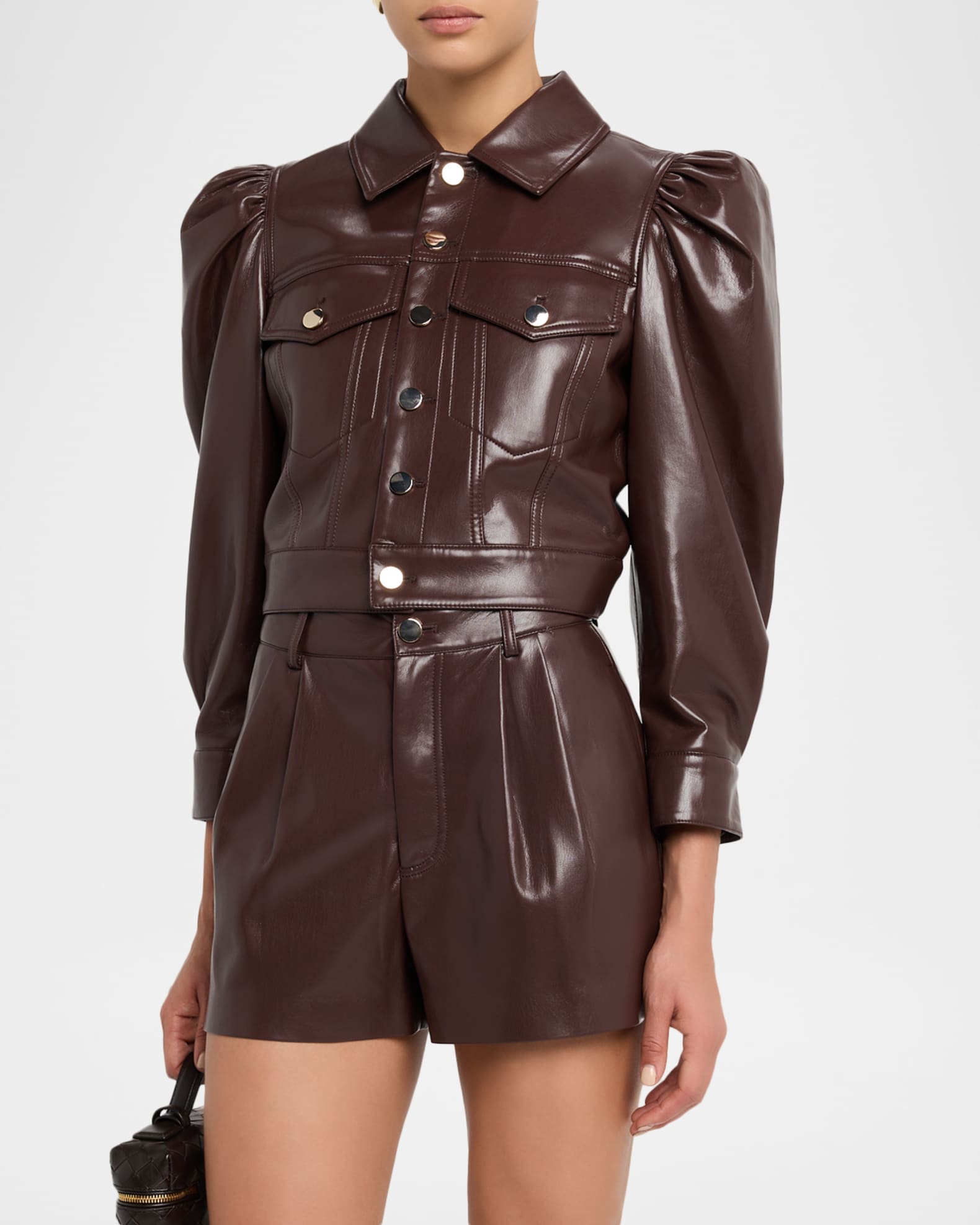 ALICE + OLIVIA Lana Vegan Leather Puff-Shoulder Jacket | Neiman Marcus