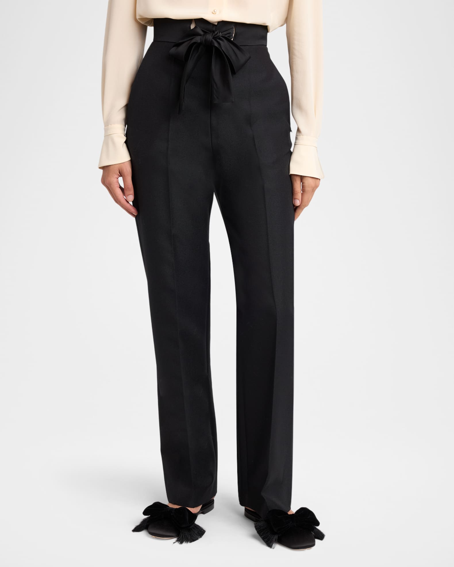 Valentino Garavani Bow High-Rise Cashmere Straight-Leg Pants