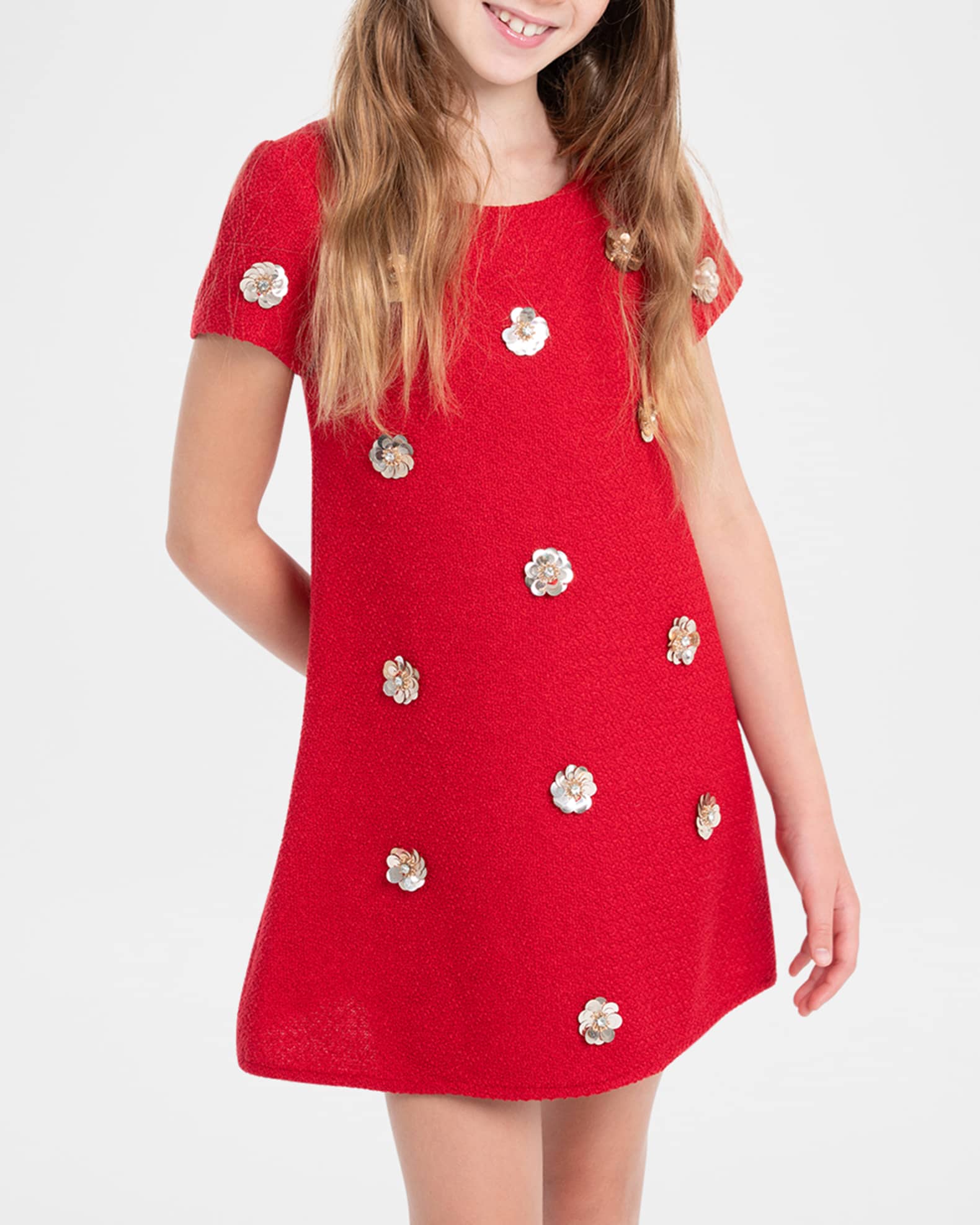 mimi☺︎ Zoe Girl's Emily Sequined Tweed Mini Shift Dress, Size 7-16