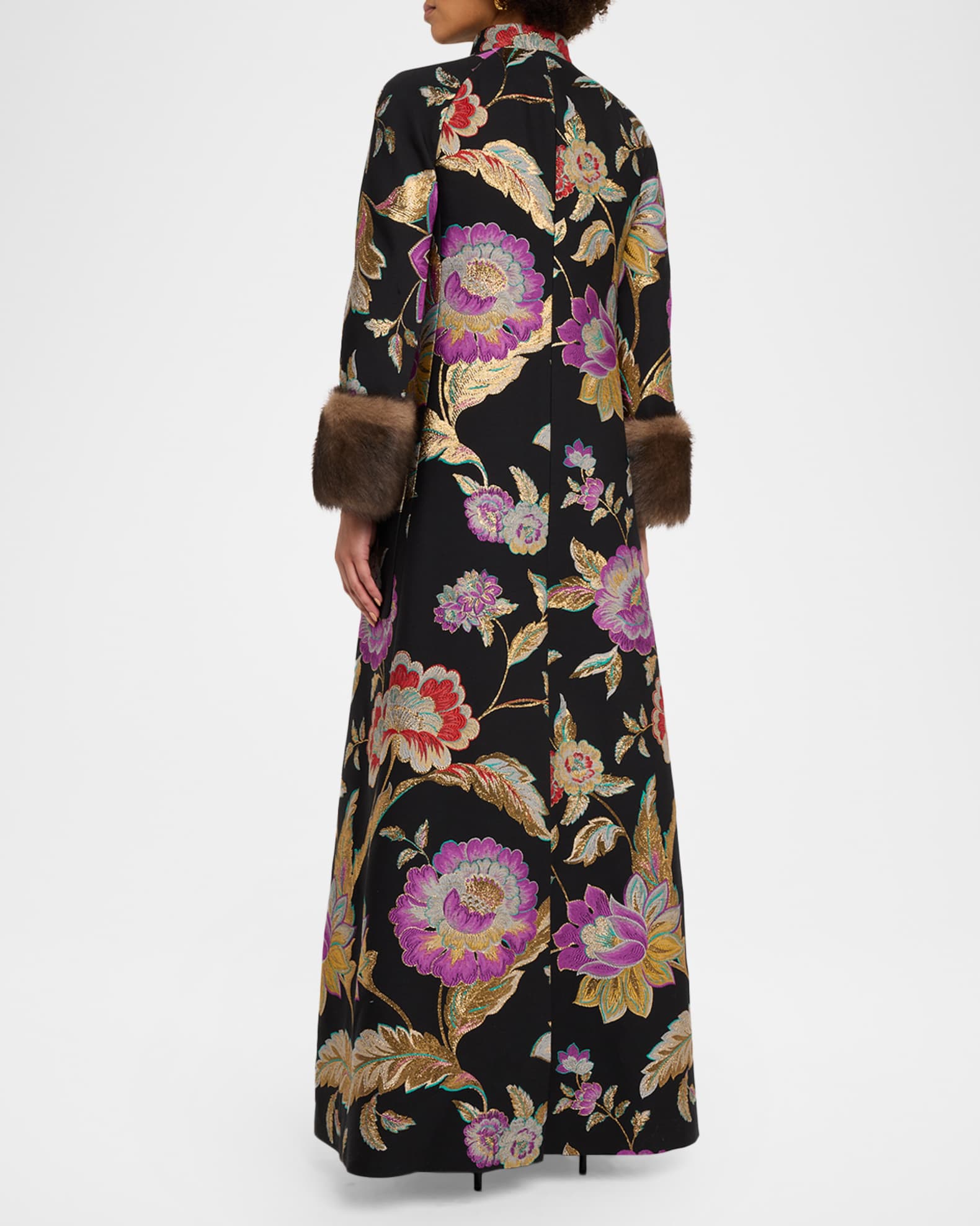 Valentino Garavani Sheep Shearling-Cuffs Metallic Floral Jacquard