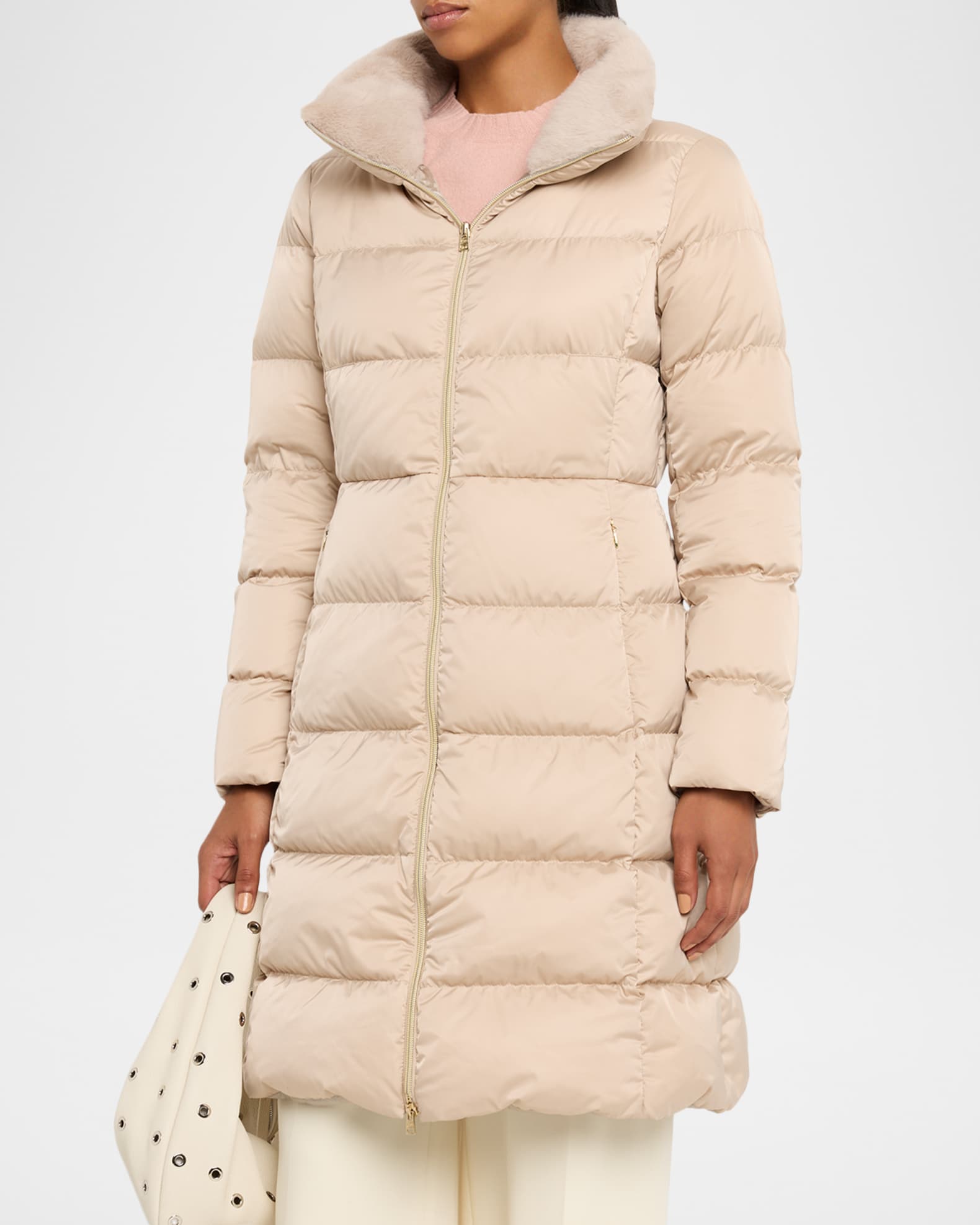 Herno Ultralight Nylon A-Shape Down Jacket with Alternative Fur