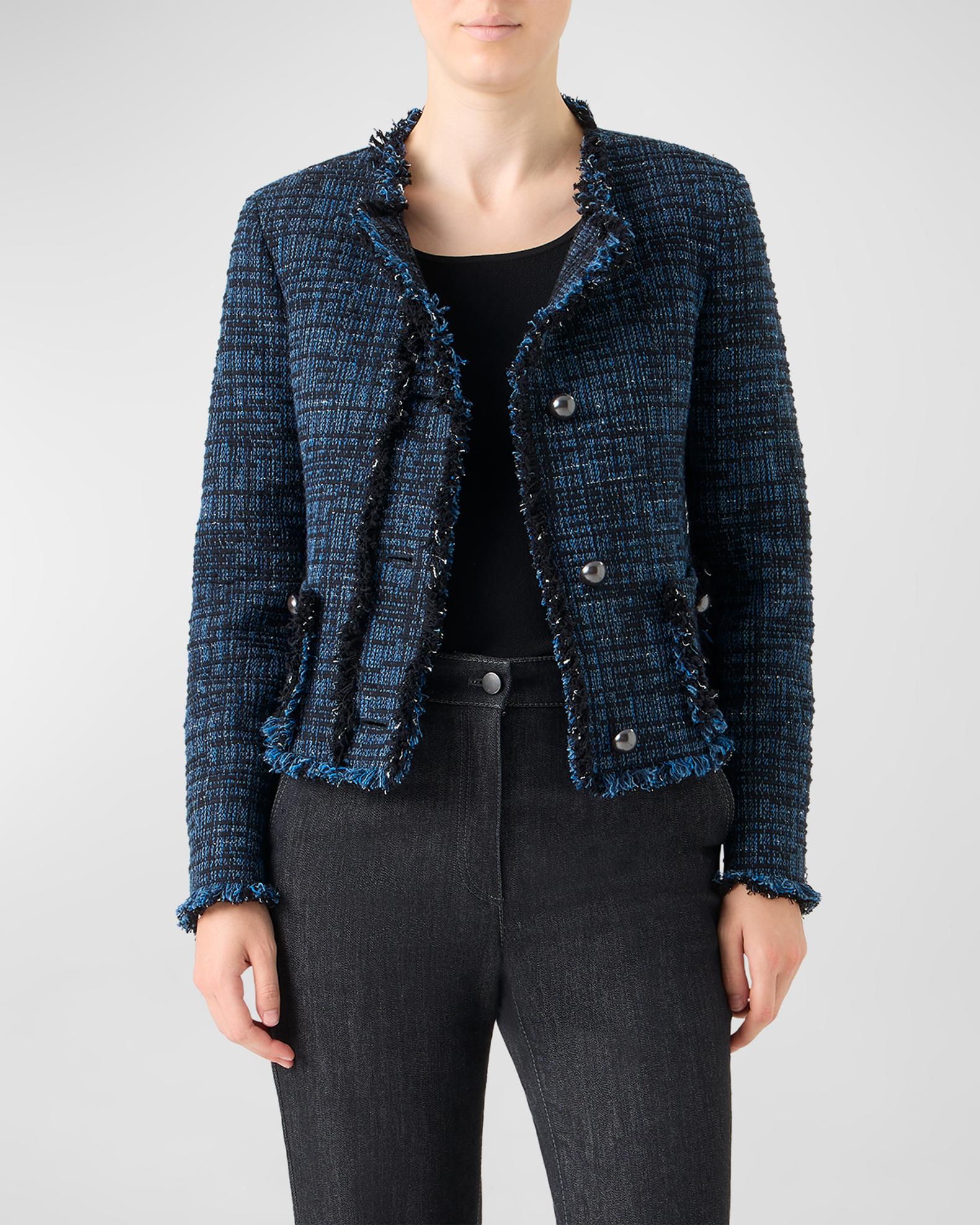 Akris punto Raw Denim Tweed Single-Breasted Jacket | Neiman Marcus