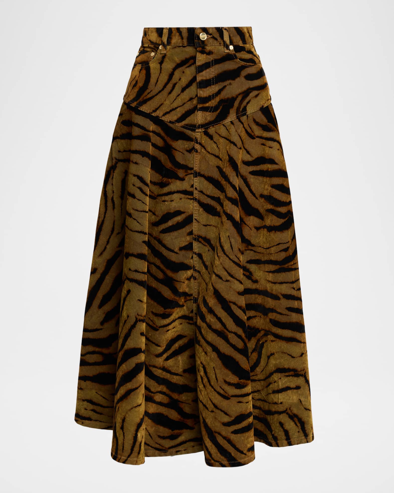 Ganni Tiger-Print Denim maxi Skirt | Neiman Marcus