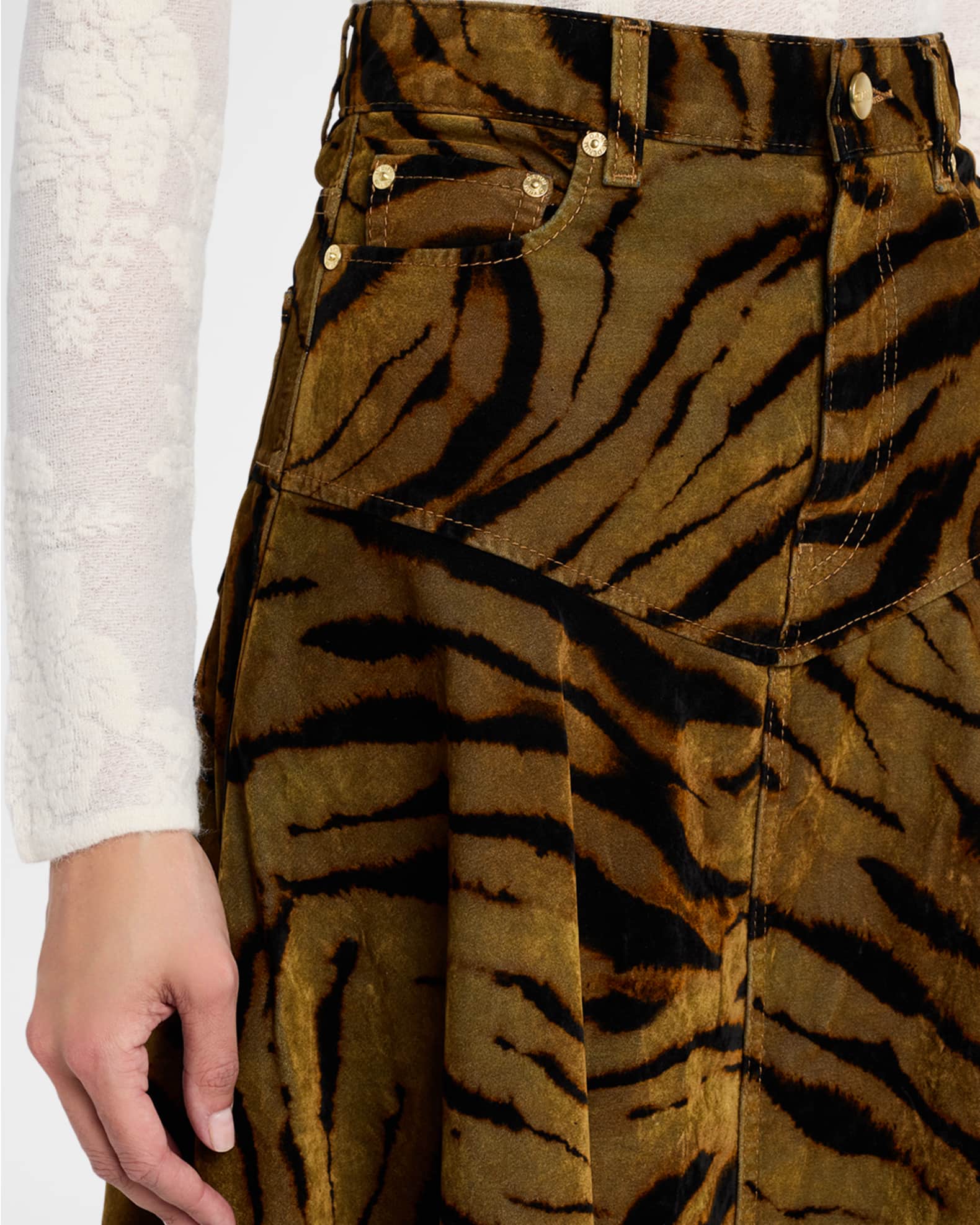 Ganni Tiger-Print Denim maxi Skirt | Neiman Marcus
