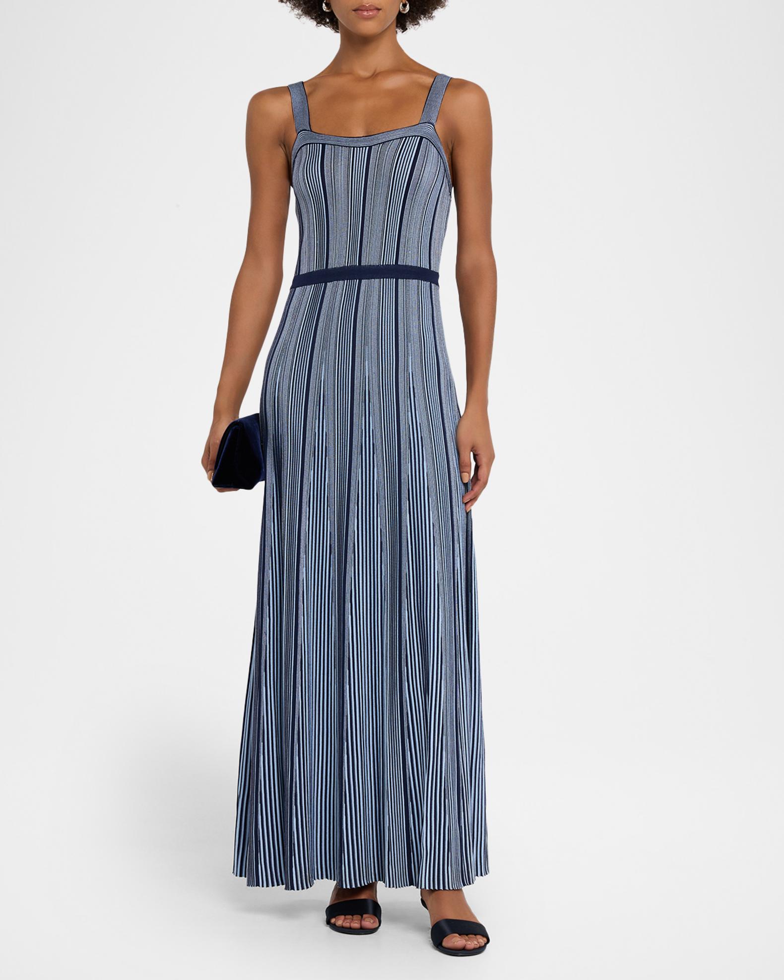 Women's Striped Knitted Maxi Dress - Long Sleeve, O-Neck, Flared Ankle-Length Robe Dress - View #5