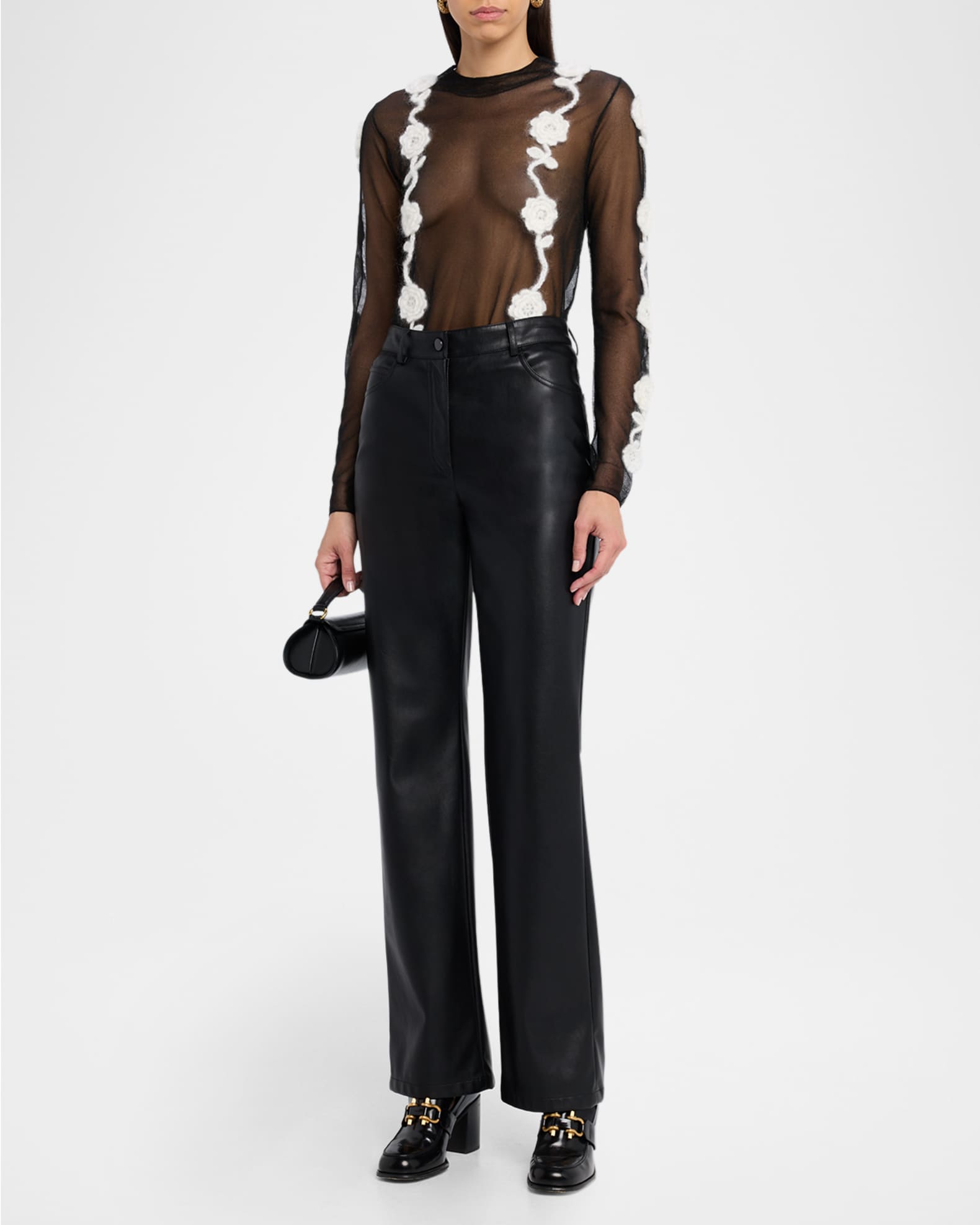 Ganni Sheer Floral Crochet Top | Neiman Marcus