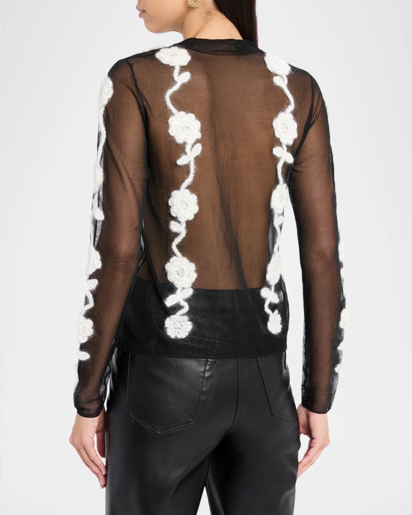 Ganni Sheer Floral Crochet Top | Neiman Marcus