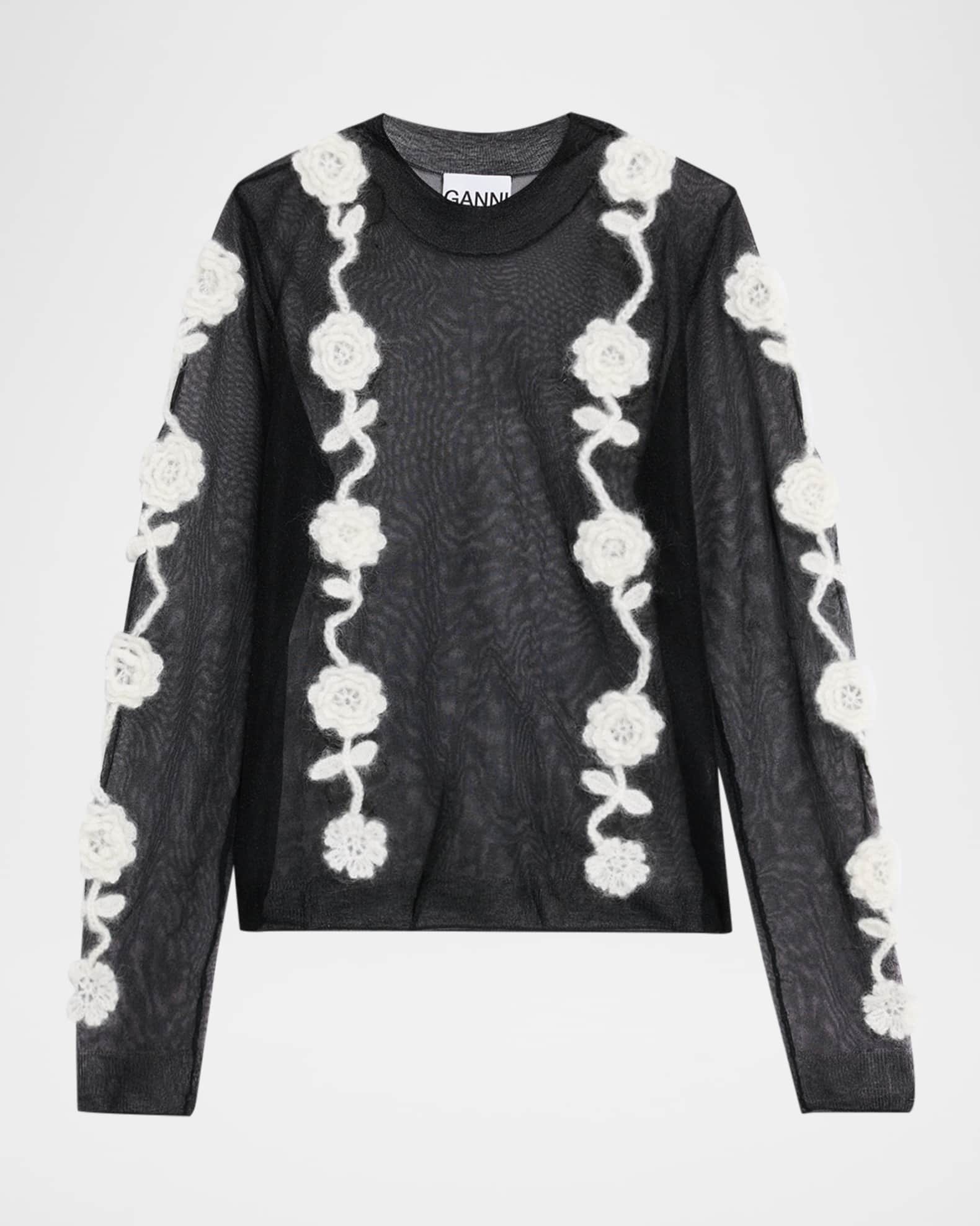 Ganni Sheer Floral Crochet Top | Neiman Marcus