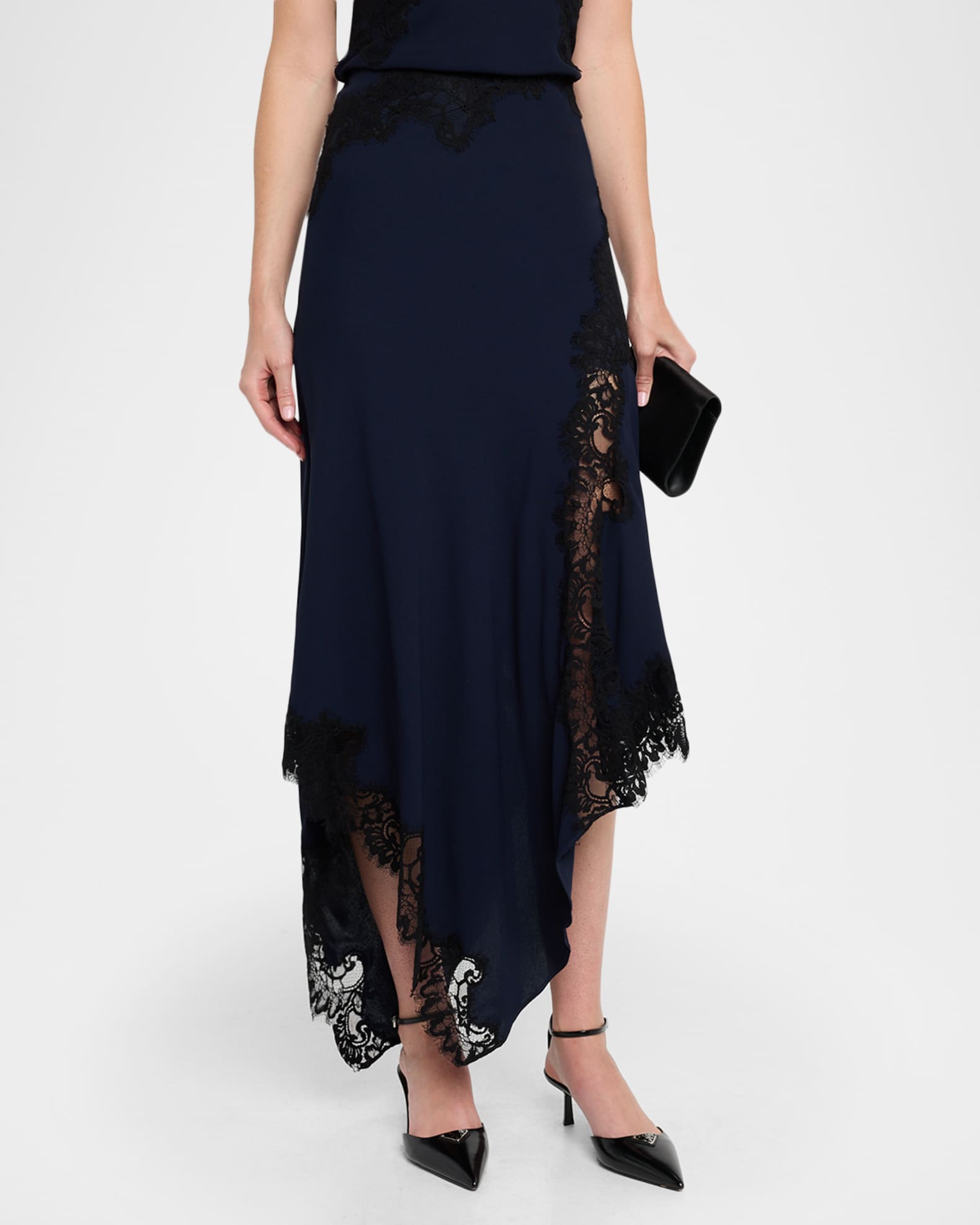 Veronica Beard Harley Silk Lace-Trim Skirt | Neiman Marcus