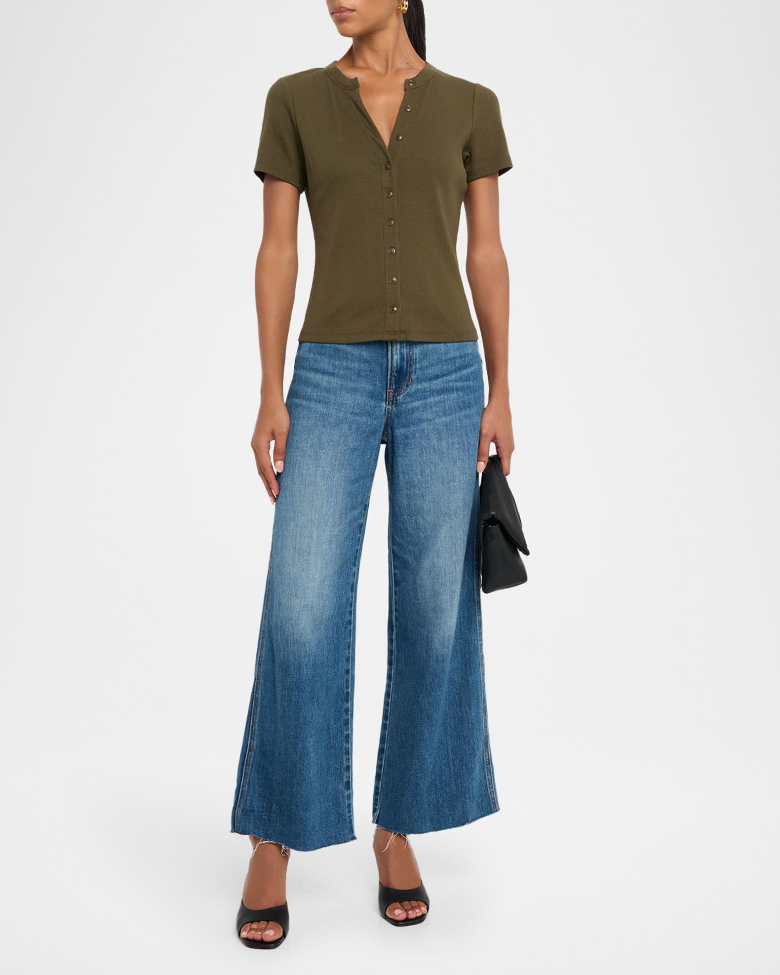 Veronica Beard Dilia Ribbed Button-Front T-Shirt | Neiman Marcus