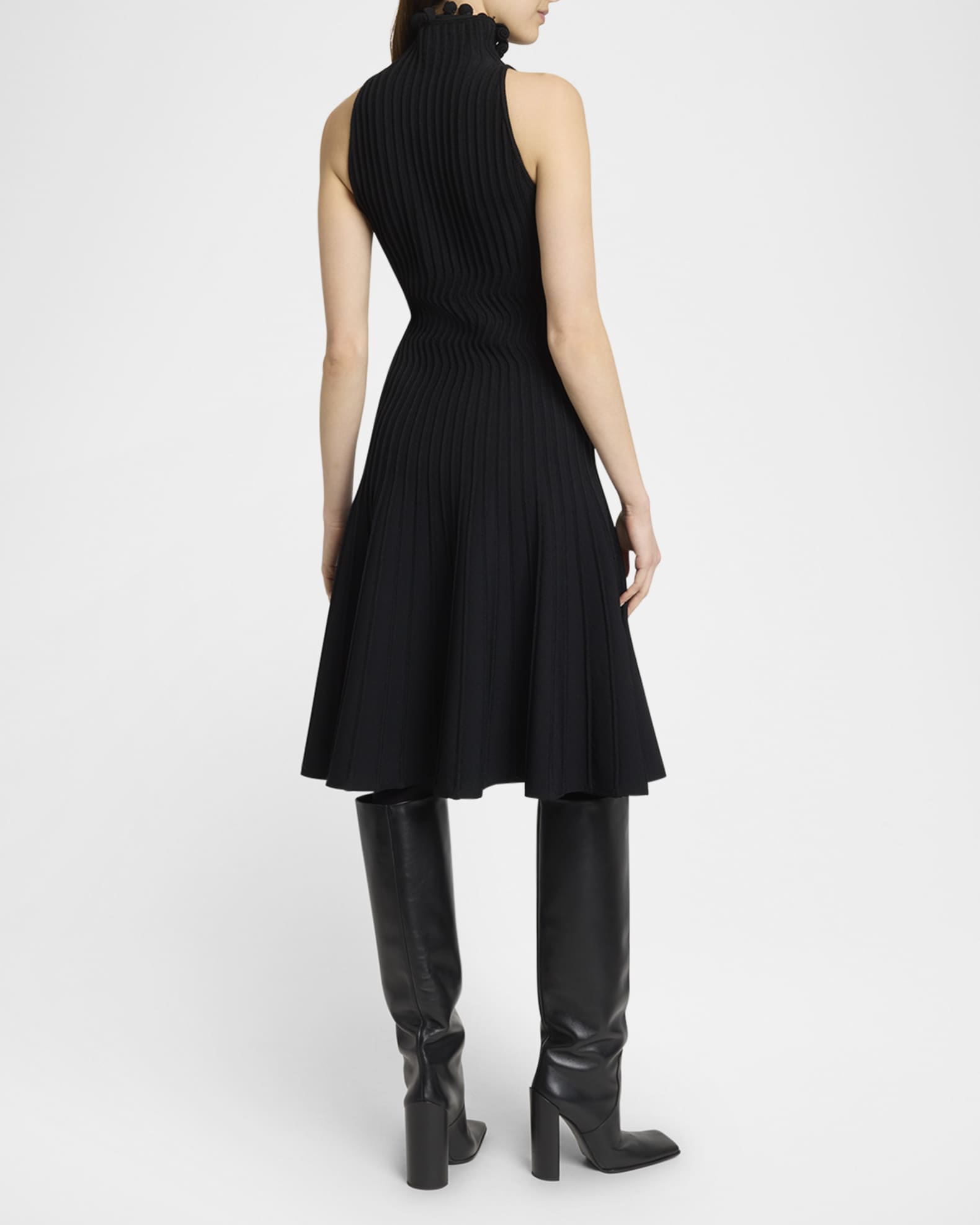 ALAIA Turtleneck Sleeveless Rib Fit-&-Flare Dress | Neiman