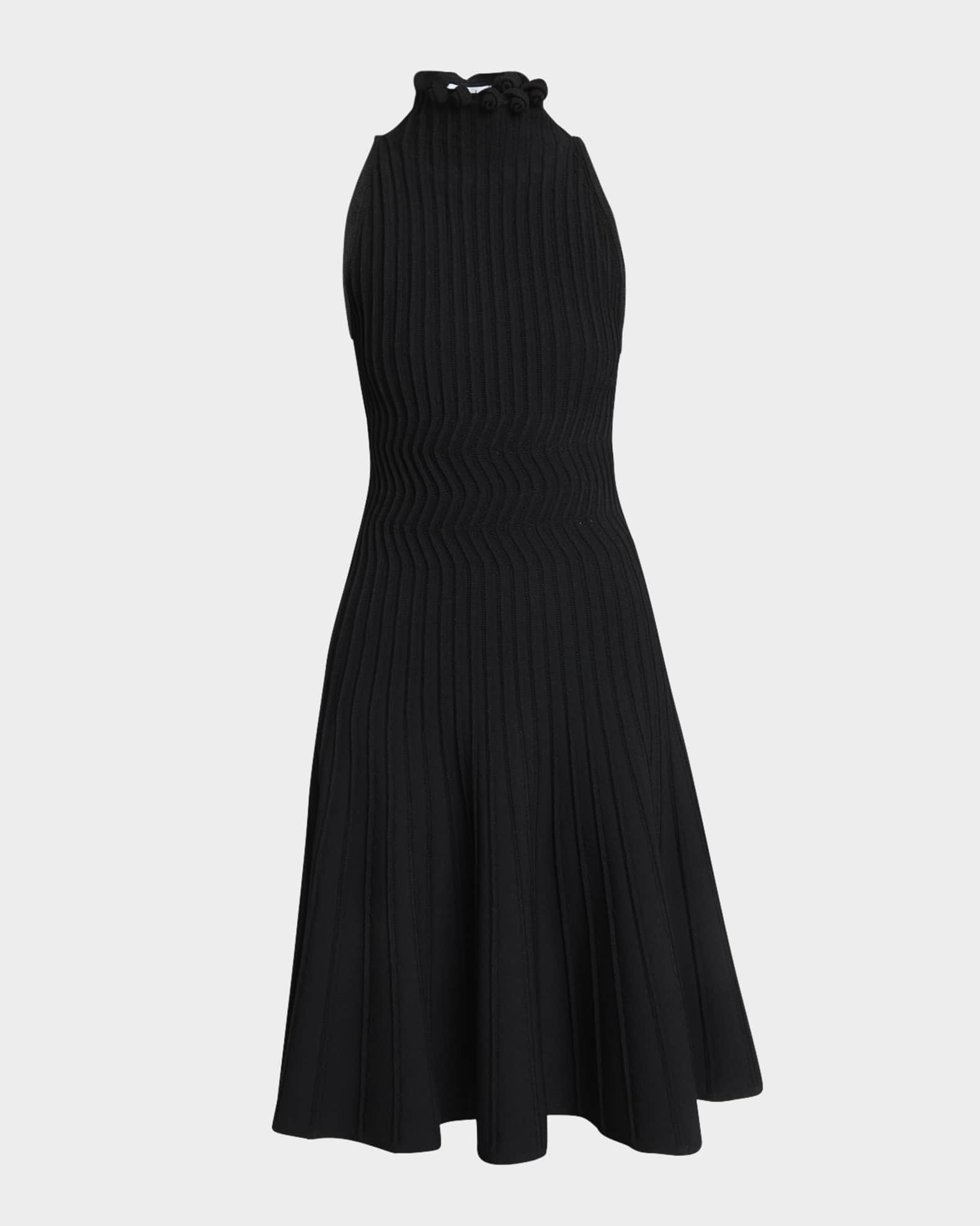 ALAIA Turtleneck Sleeveless Rib Fit-&-Flare Dress | Neiman