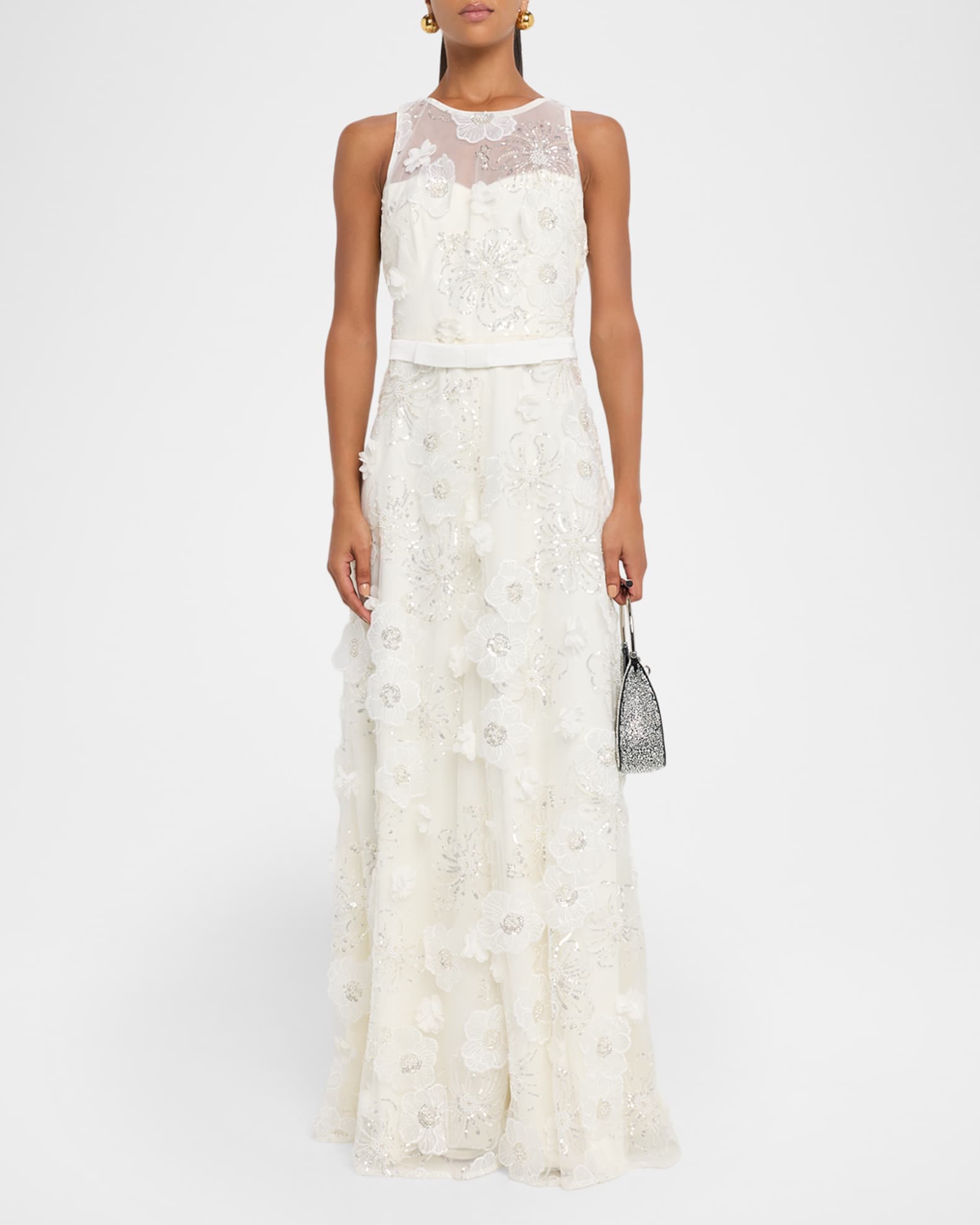 Dress the Population Black Label Agatha Sequin Floral Applique Gown |  Neiman Marcus