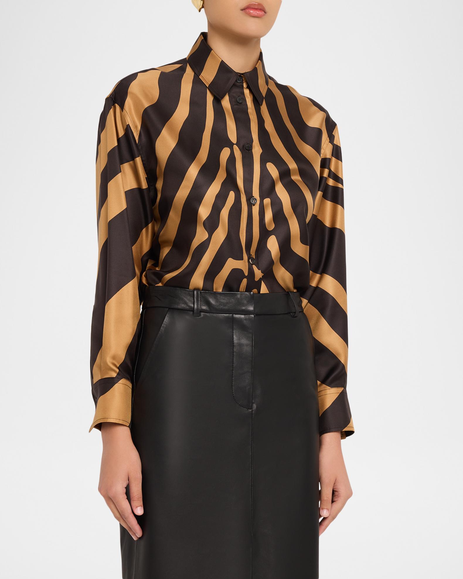 Ferragamo Zebra Silk Twill Button-Down Shirt | Neiman Marcus