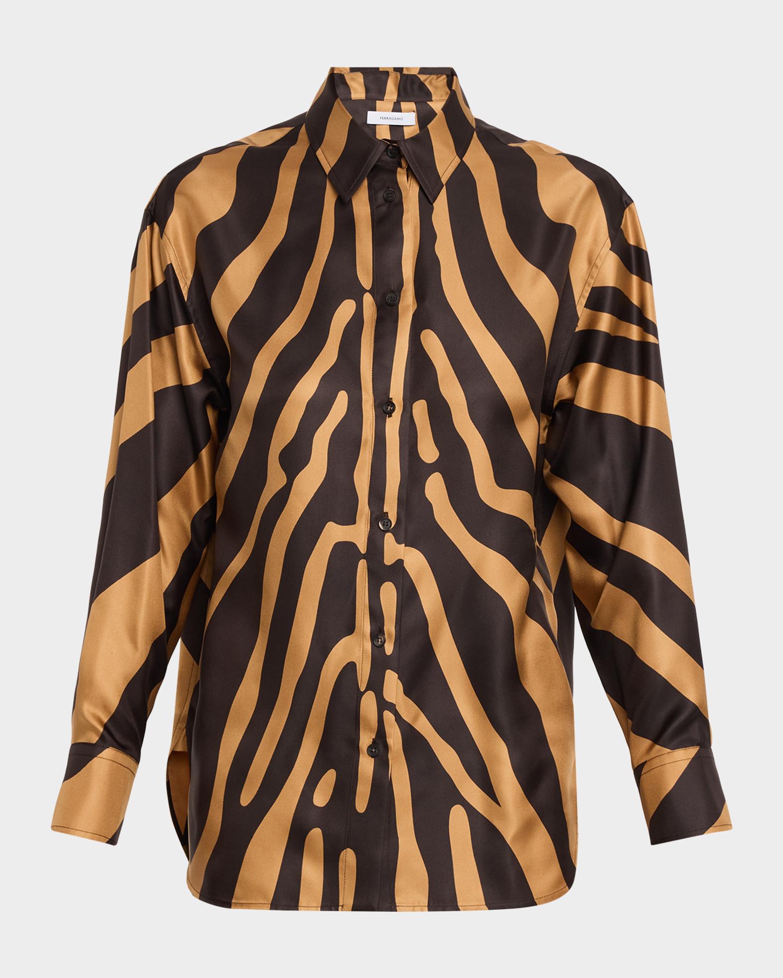 Ferragamo Zebra Silk Twill Button-Down Shirt | Neiman Marcus