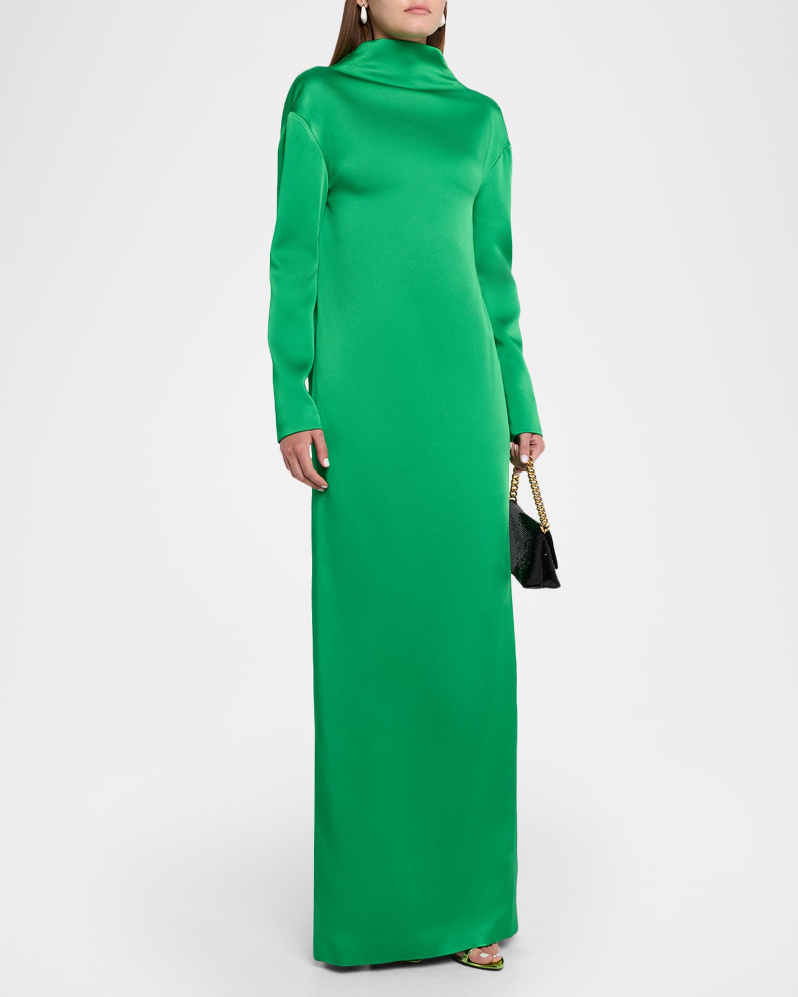 TOM FORD Mock-Neck Long-Sleeve Crepe Gown | Neiman Marcus