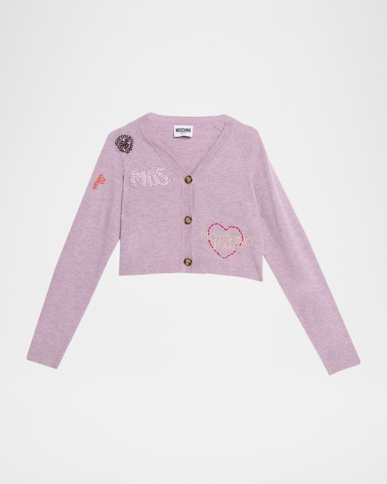 Moschino Jeans Extra-Fine Embroidered Wool Cardigan | Neiman Marcus