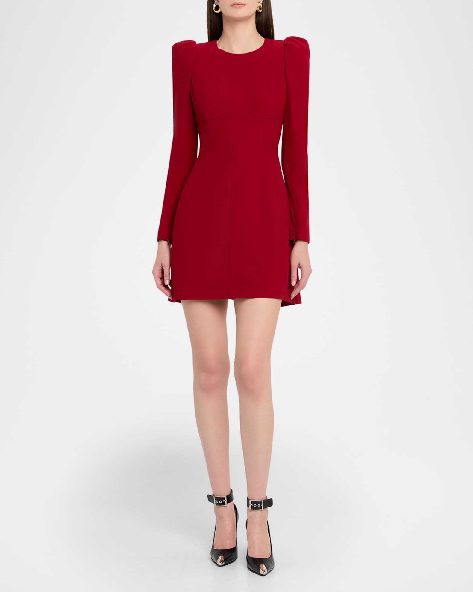 strapless open back dress Entro Red Plaid Puff Sleeve Mini Dress with Front Zip main image 1