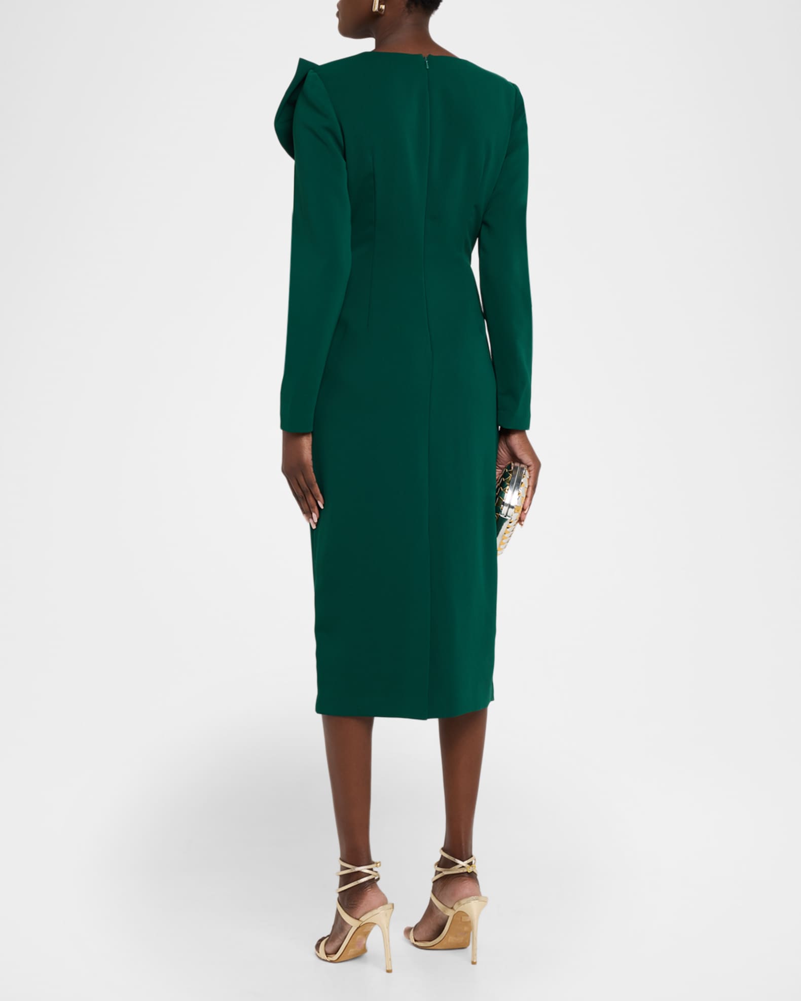 green emerald velvet dress Boatneck Pebble Gazar A-Line Midi Dress by Badgley Mischka