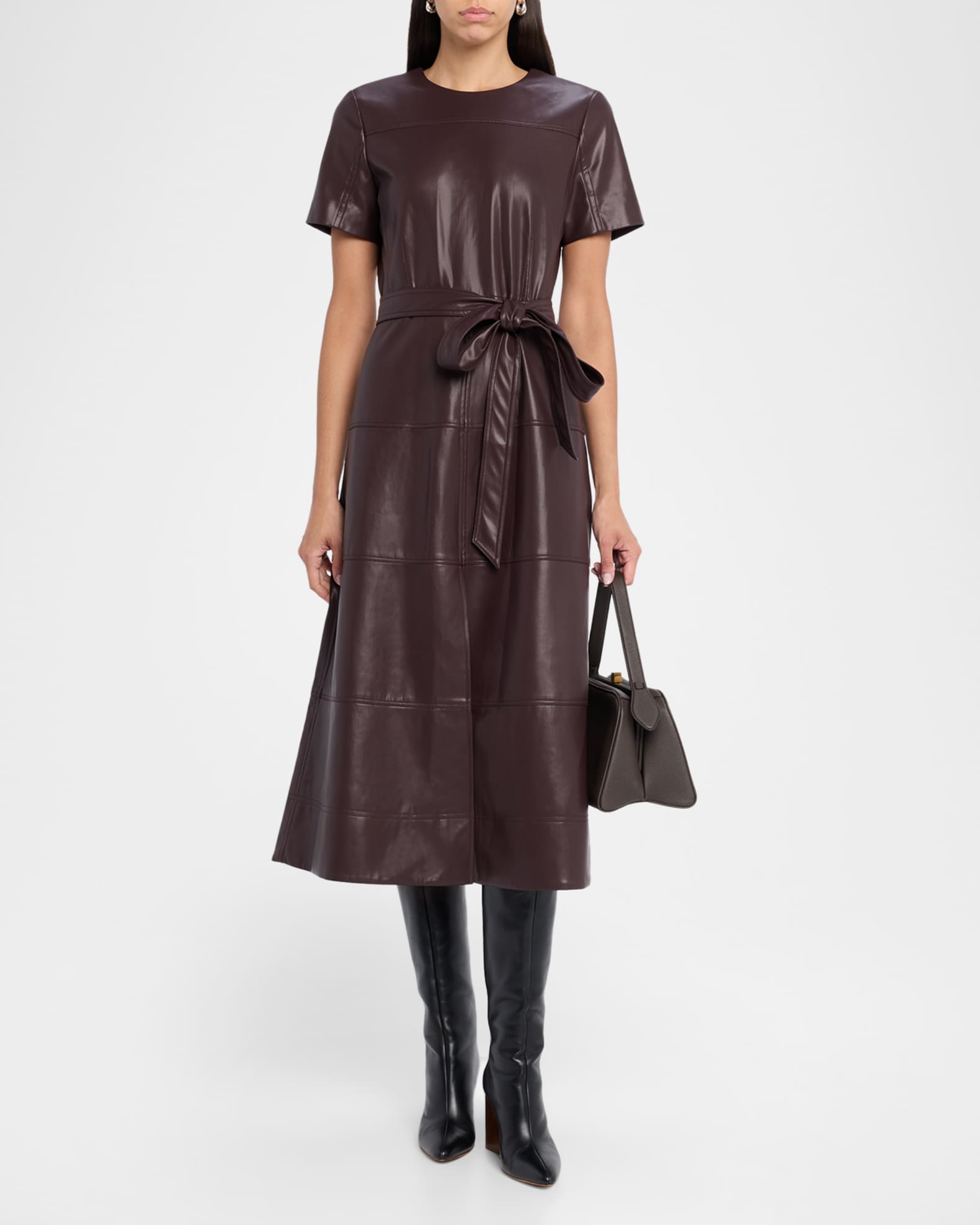 Tanya Taylor Ella Faux Leather Midi Dress - Oxblood