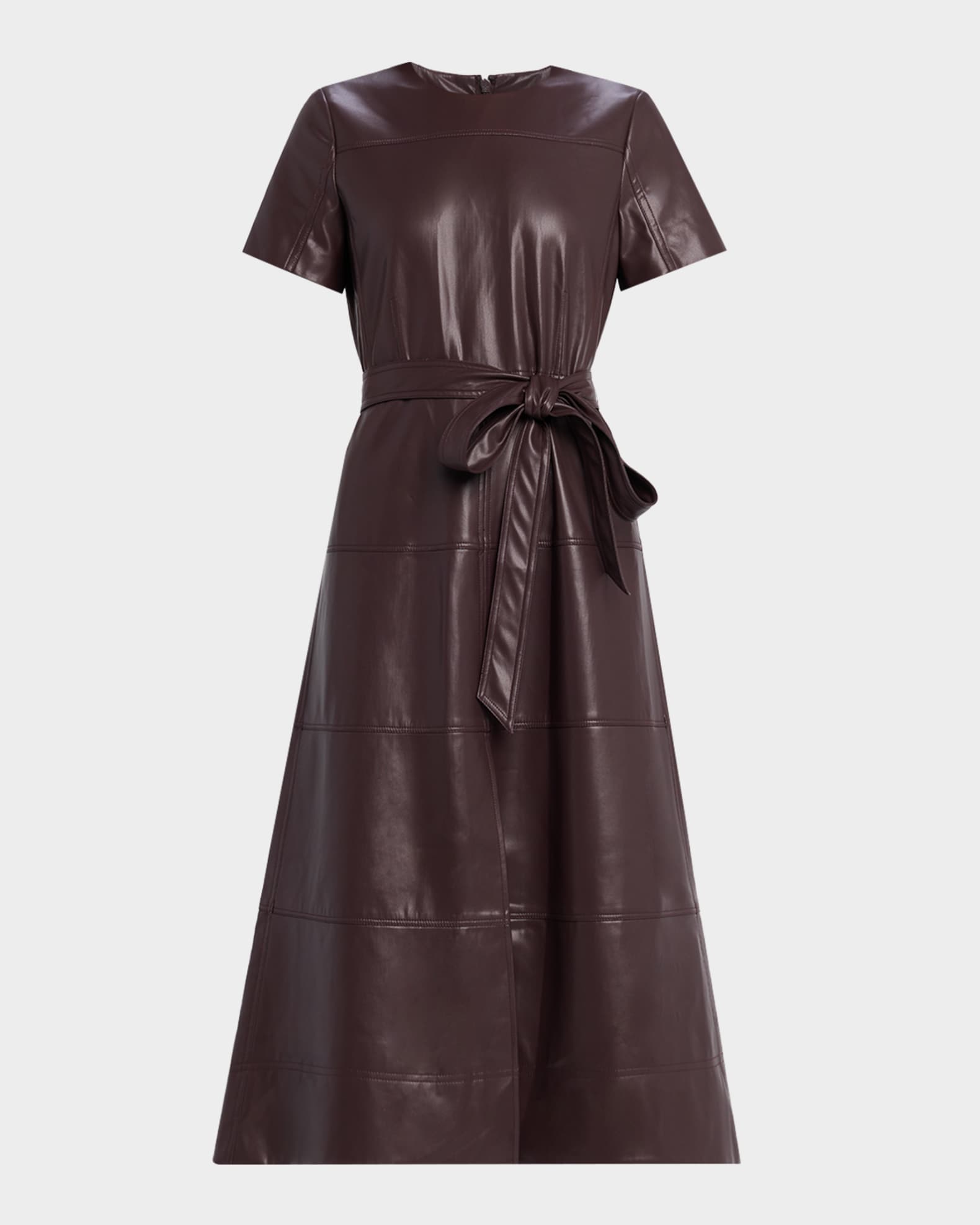 brown faux leather midi dress Brown Faux Leather One Shoulder Cut-out Midi Dress