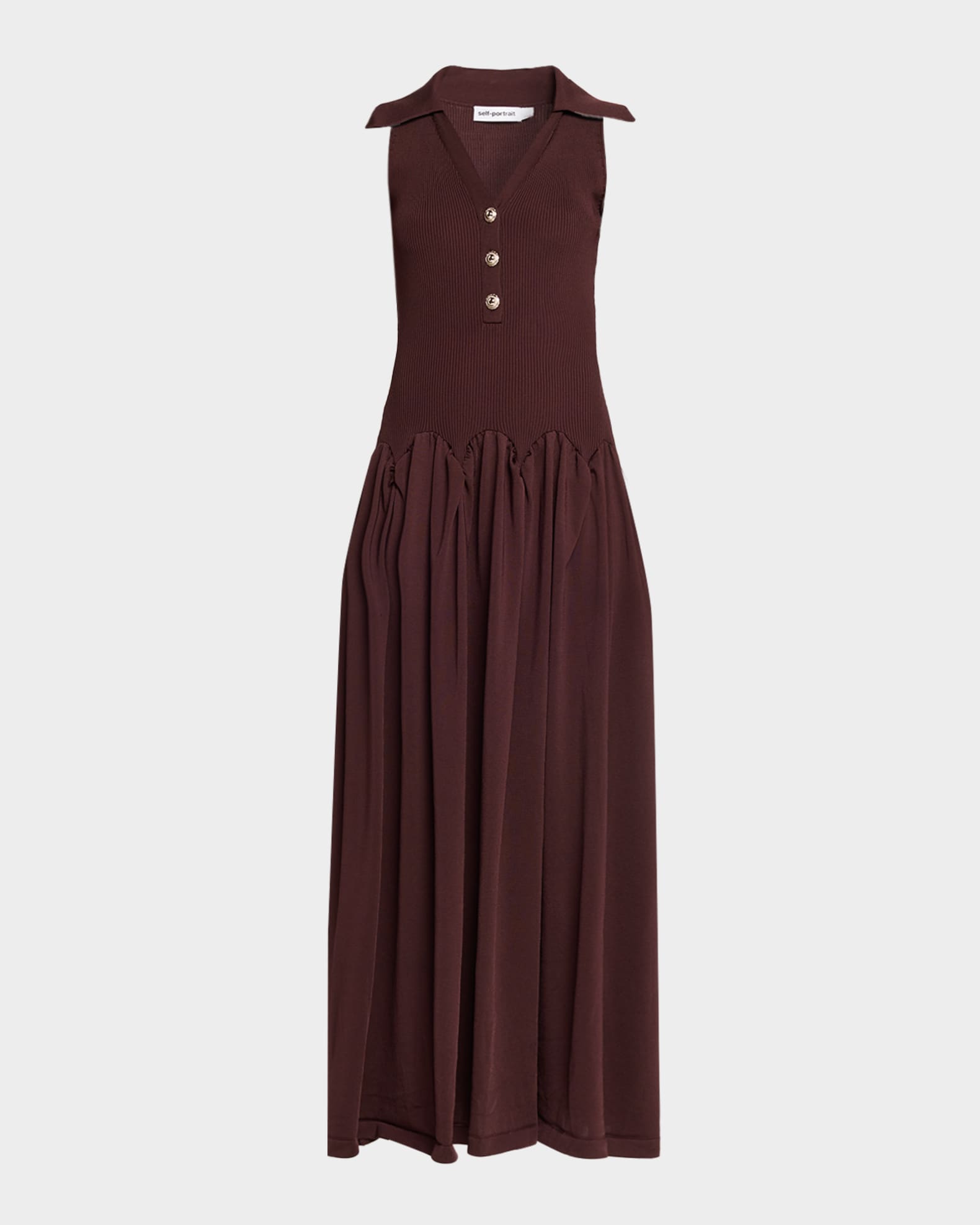 self portrait formal dress Brown Ribbed Collared Knit Midi Dress – self-portrait-US main image 1